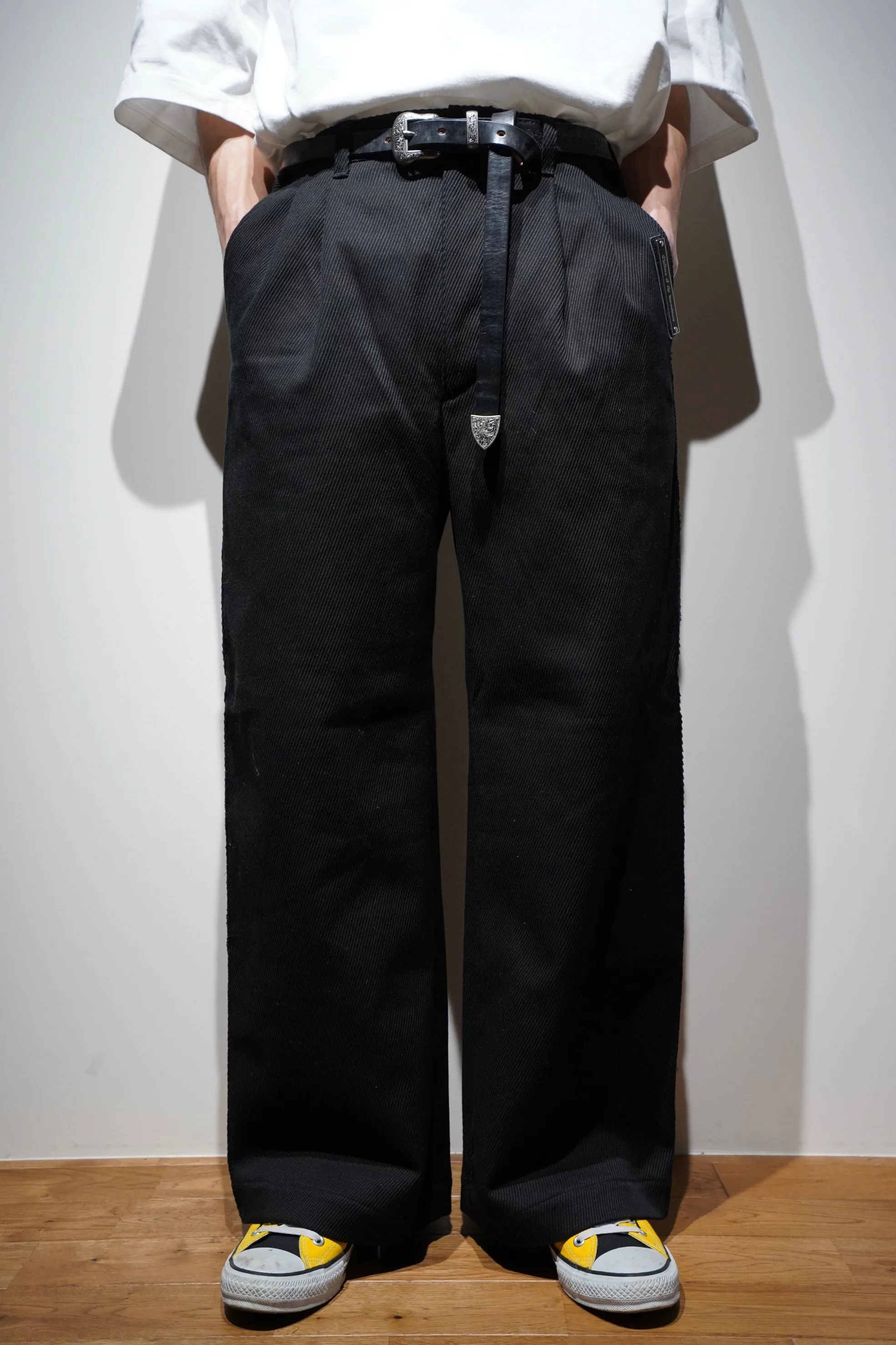 Children of the discordance SELVAGE TROUSERS(BLACK)