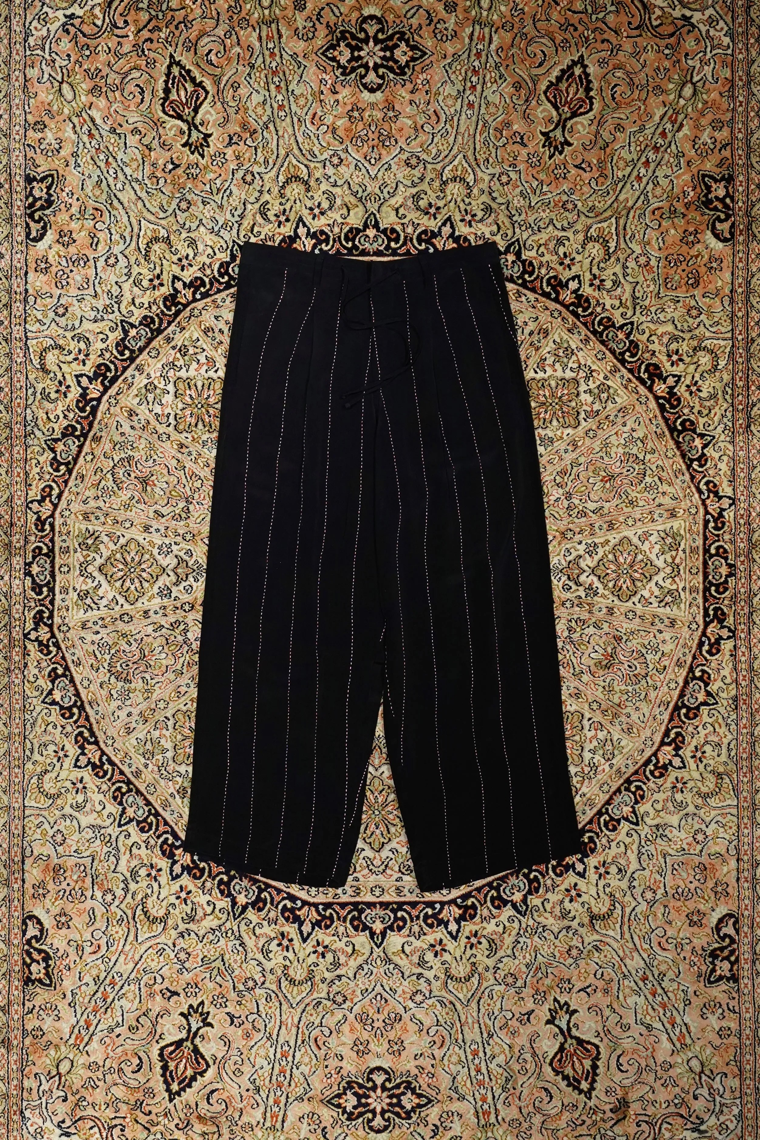 Glass Cypress Black and Pink Silk Trousers (Black)