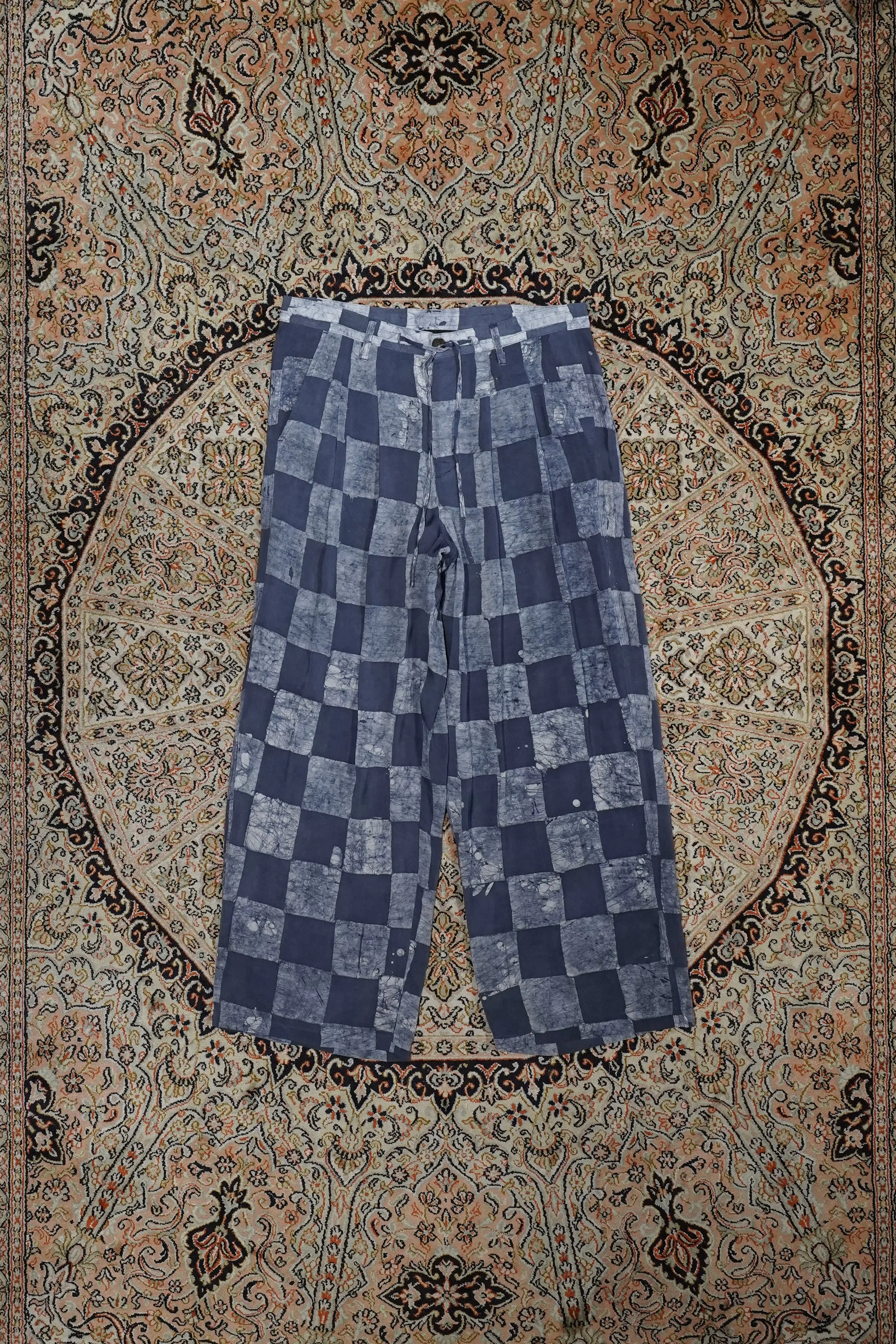 Glass Cypress Blue Block Dyed Mulitpleat Trouser (Blue)