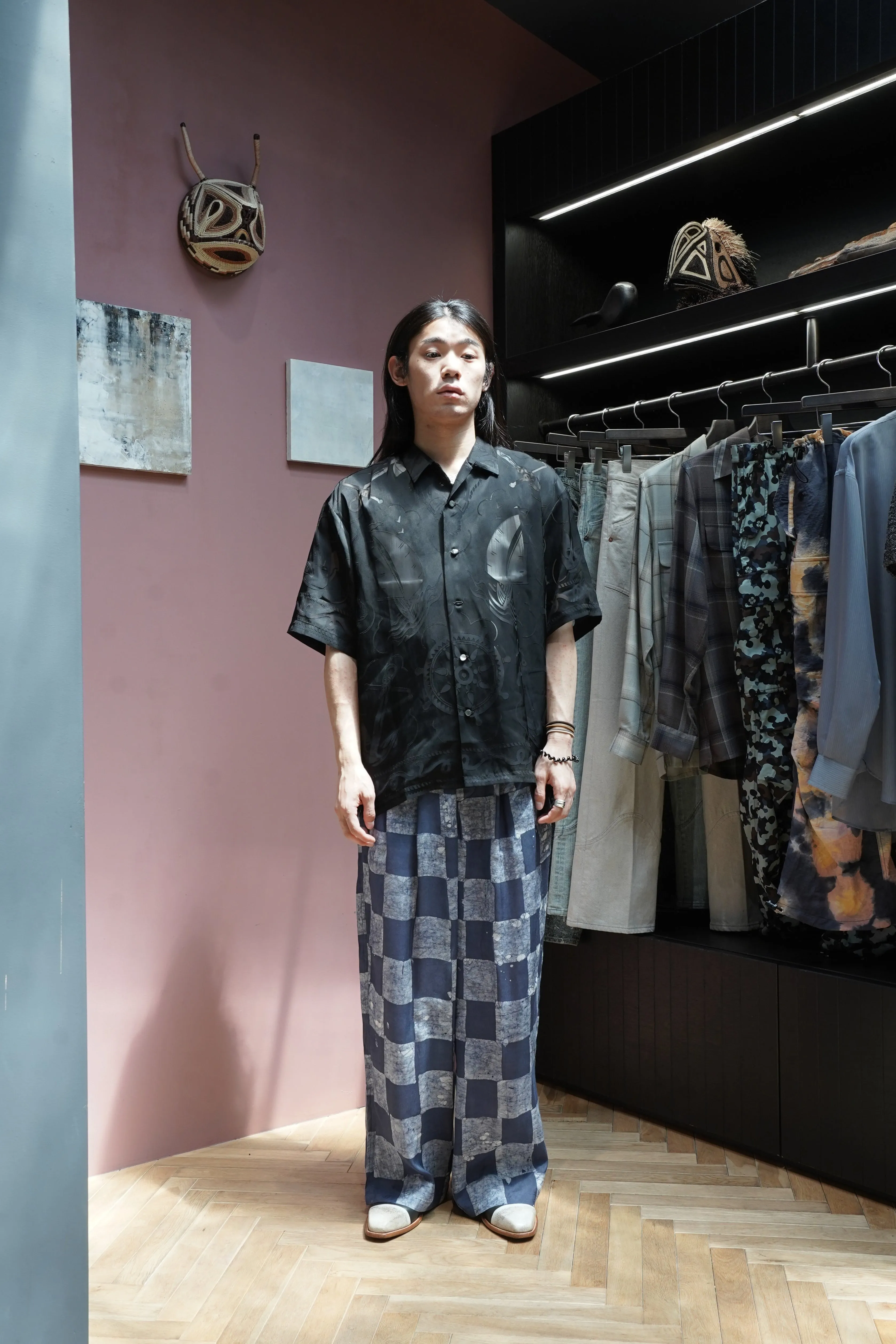 Glass Cypress Blue Block Dyed Mulitpleat Trouser (Blue)