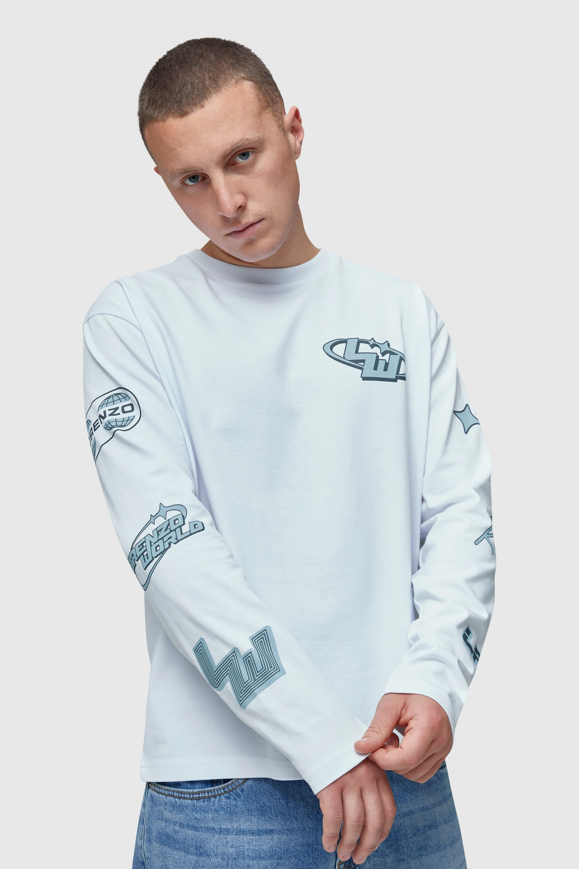 Lorenzo World Sticker Ls Tee - White