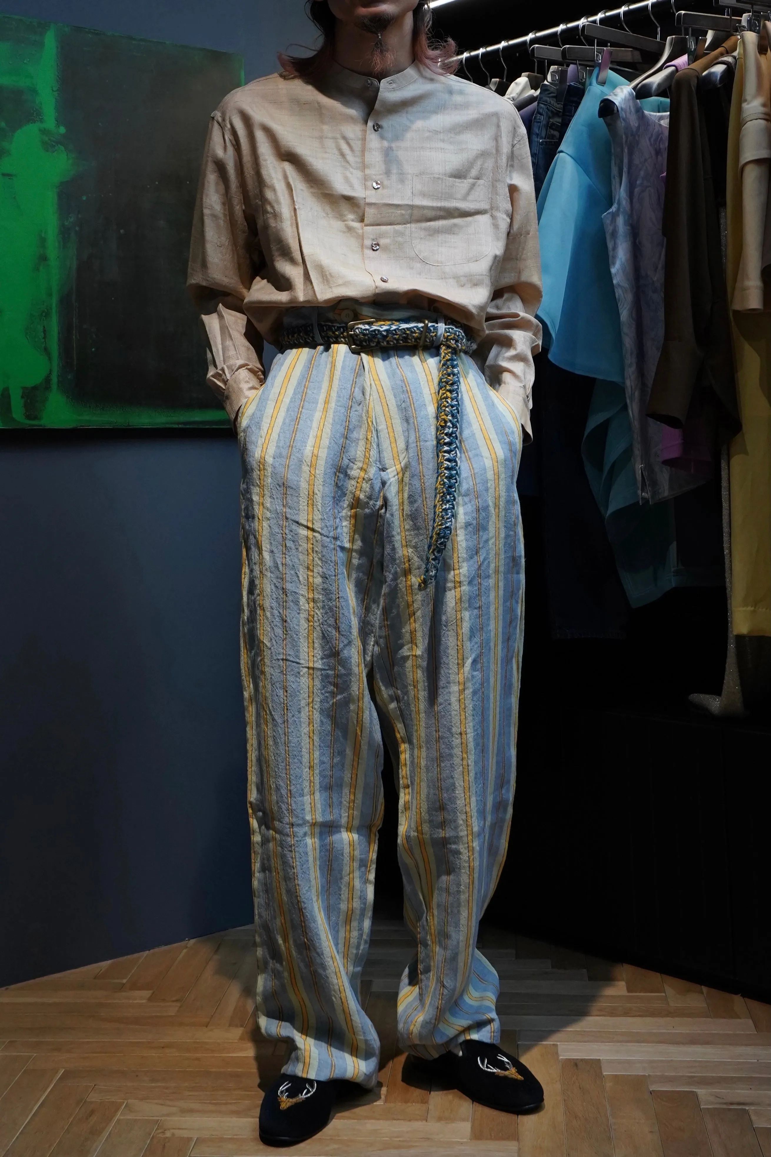 NICHOLAS DALEY STRAIGHT LEG TROUSER (BLUE/MUSTARD STRIPE)