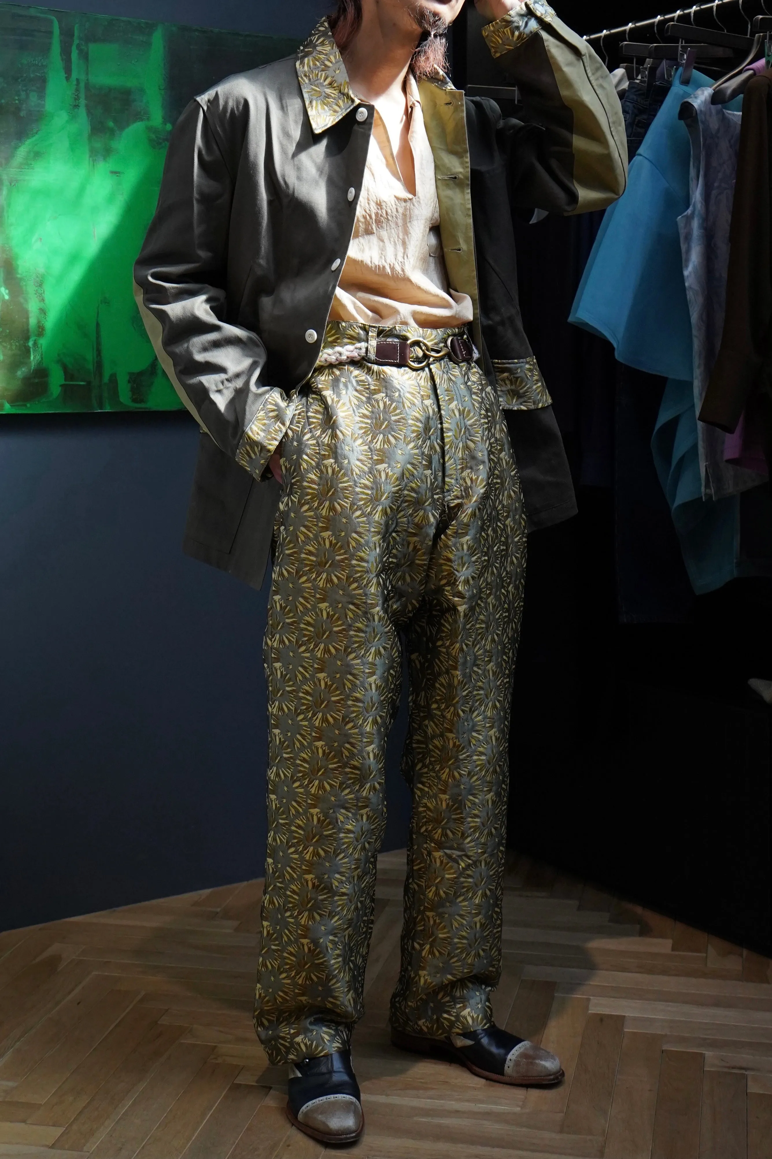 NICHOLAS DALEY TWO POCKET STRAIGHT LEG (KHAKI FLOWER JACQUARD)