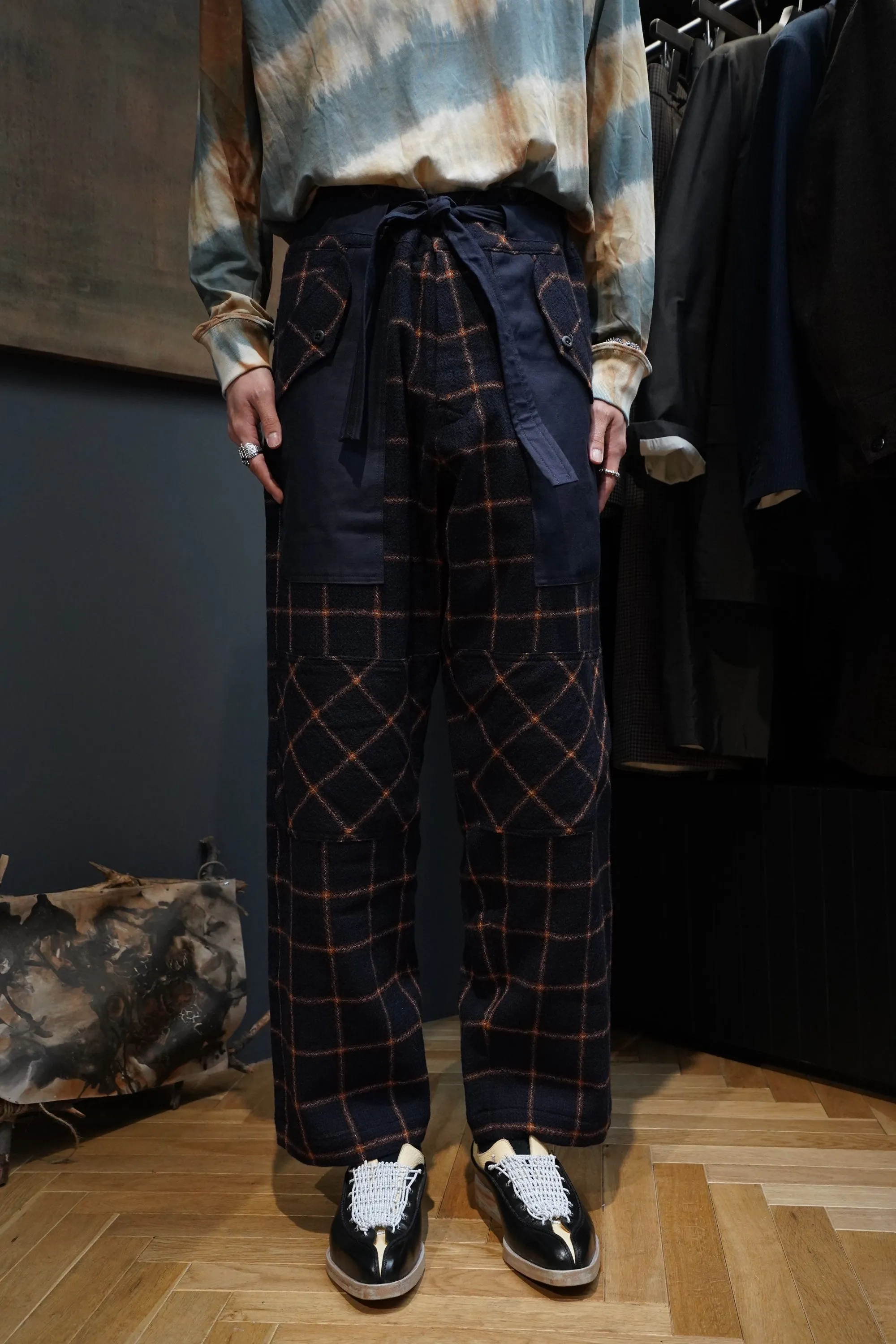 NICHOLAS DALEY WORK TROUSER (NAVY ORANGE CHECK)