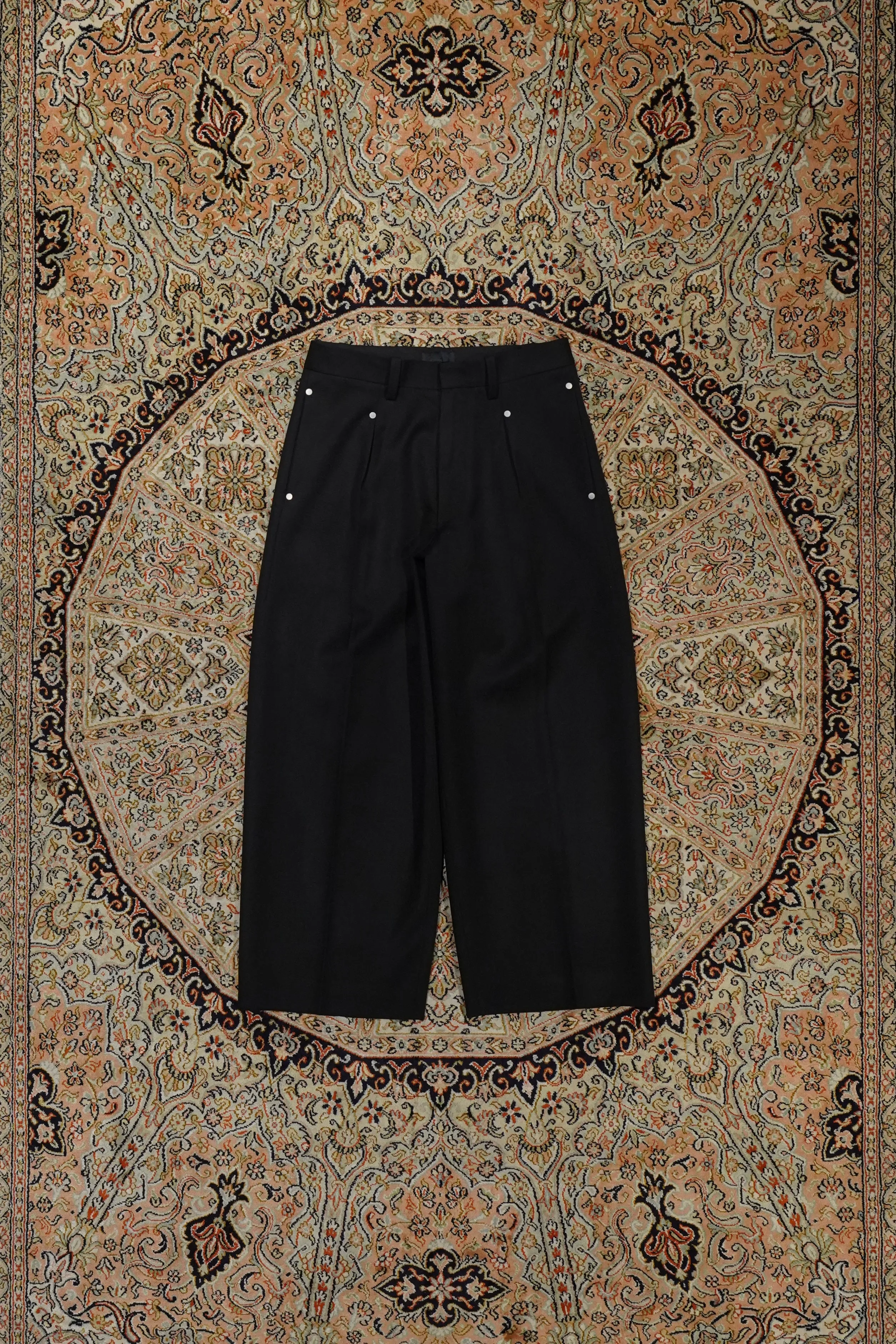 Omar Afridi RIVETED WIDE CROPPED TROUSERS (BLACK)