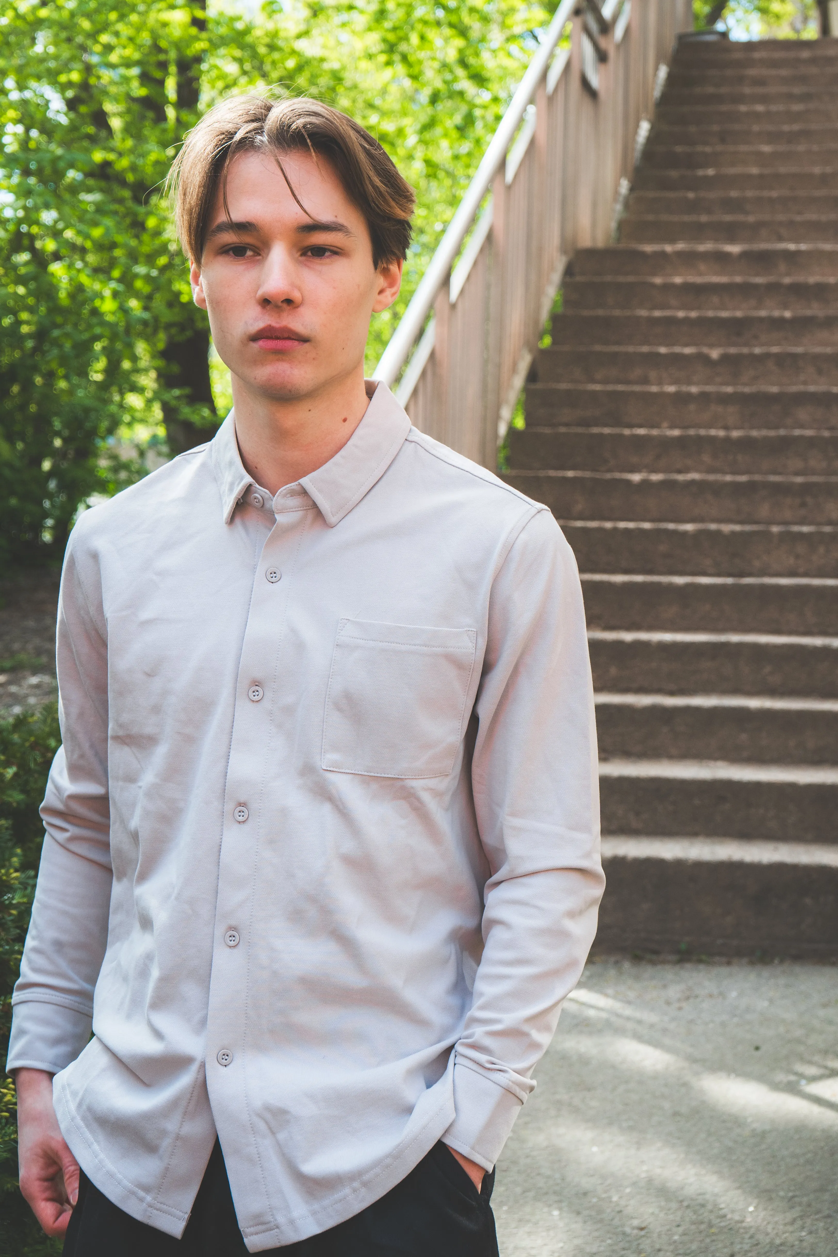 Performance Pique Button Down Shirt Mist