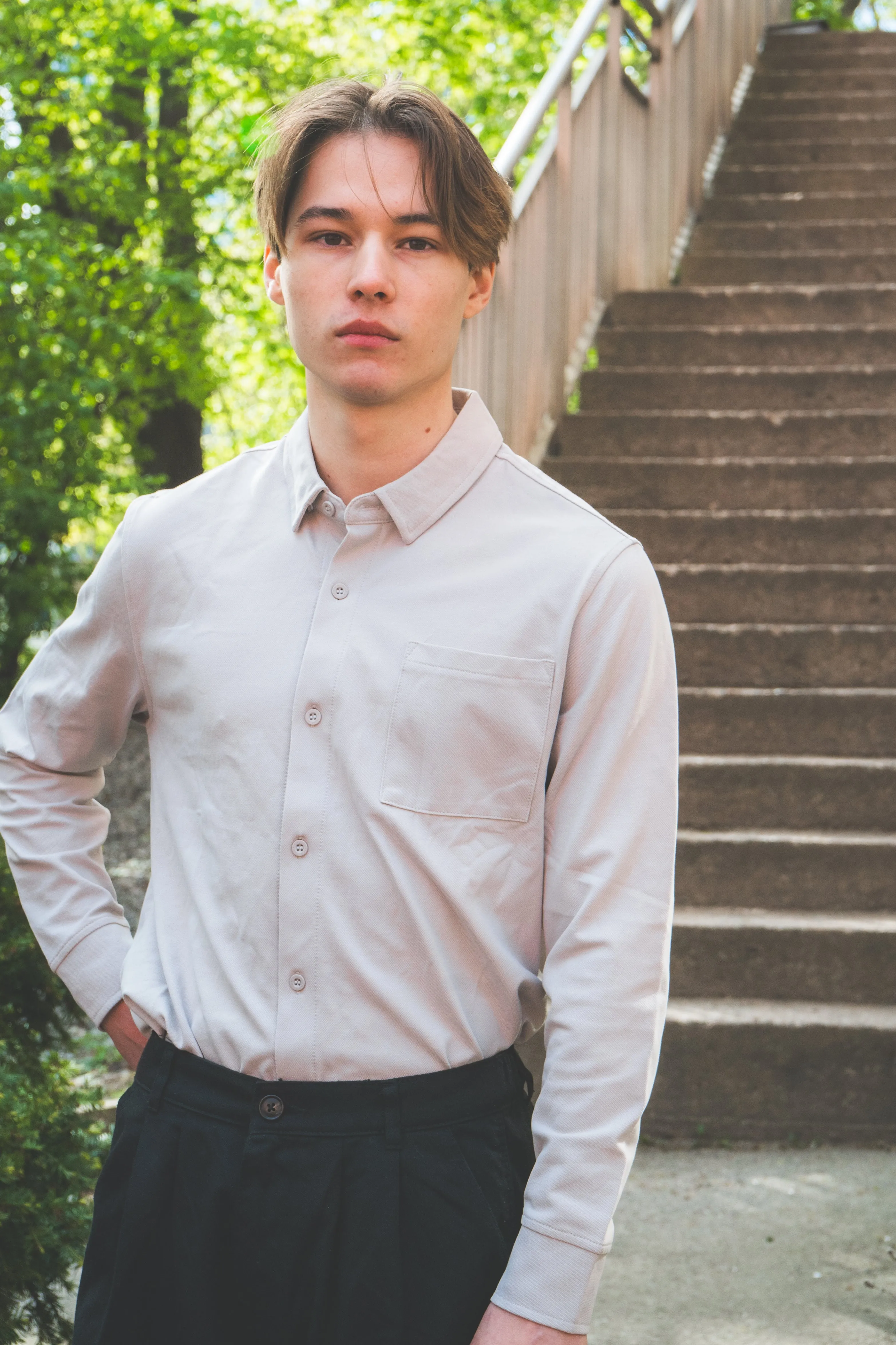 Performance Pique Button Down Shirt Mist