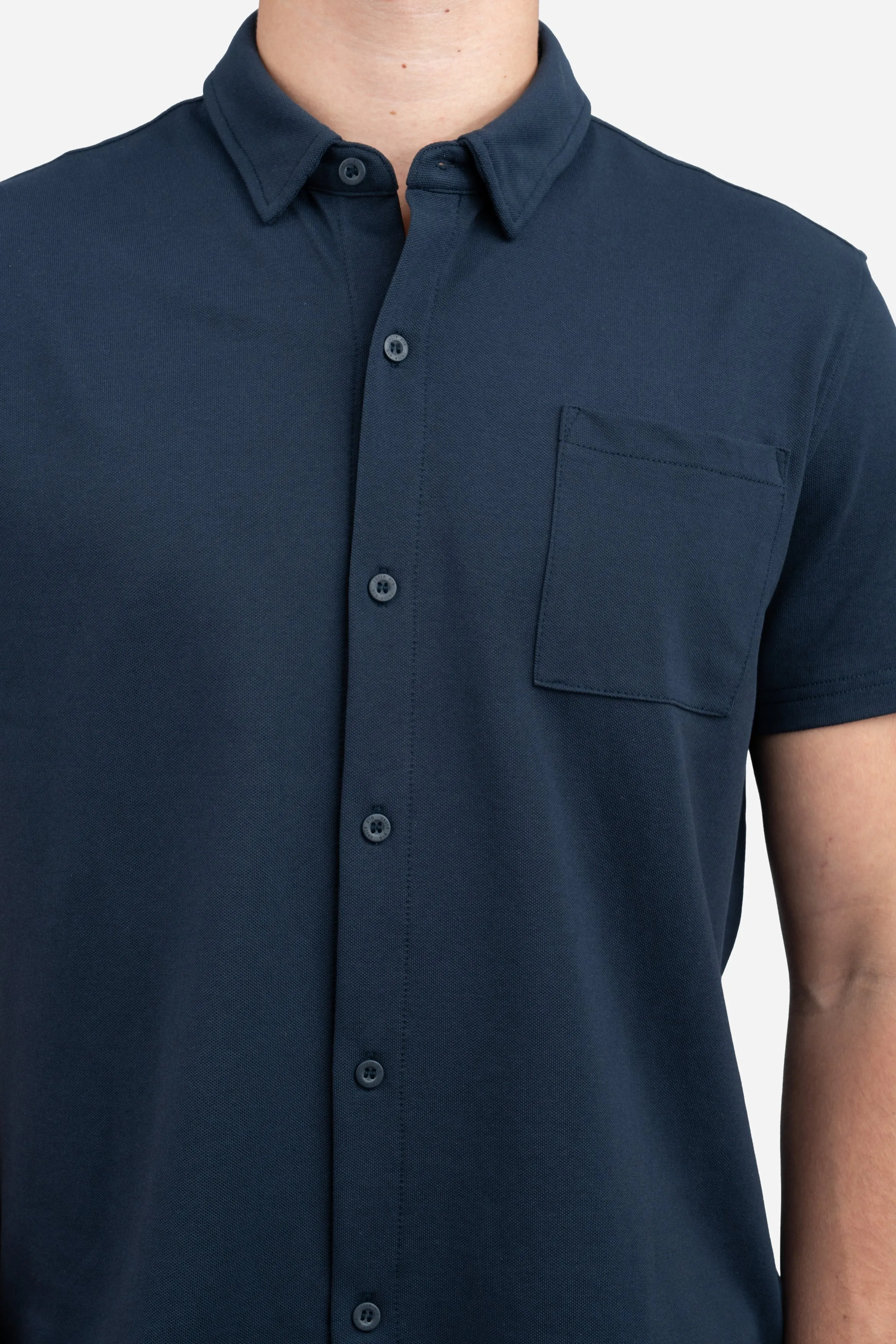 Performance Pique Short Sleeve Button Down Shirt Navy