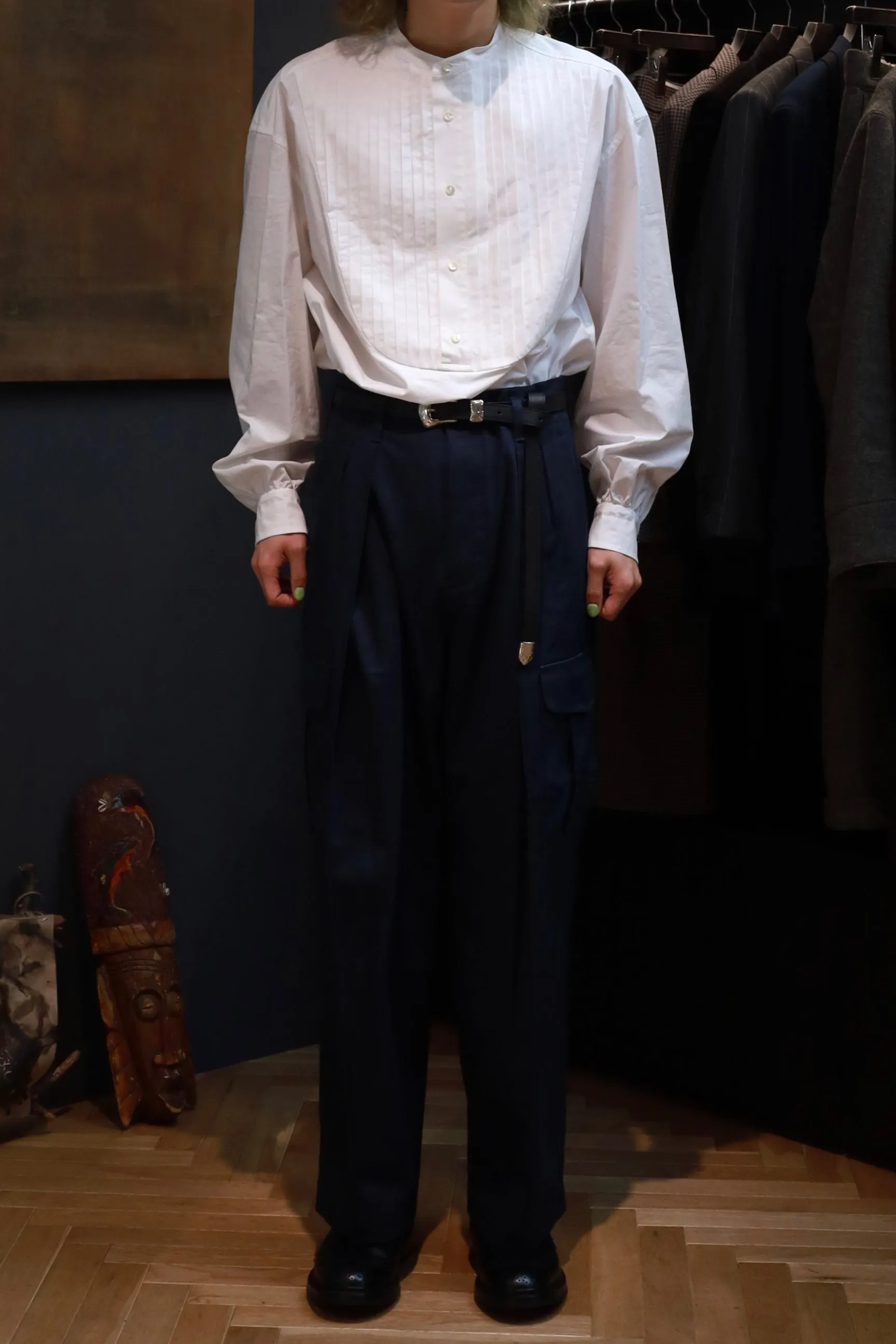 PIN TUCK CARGO PANTS (NAVY)