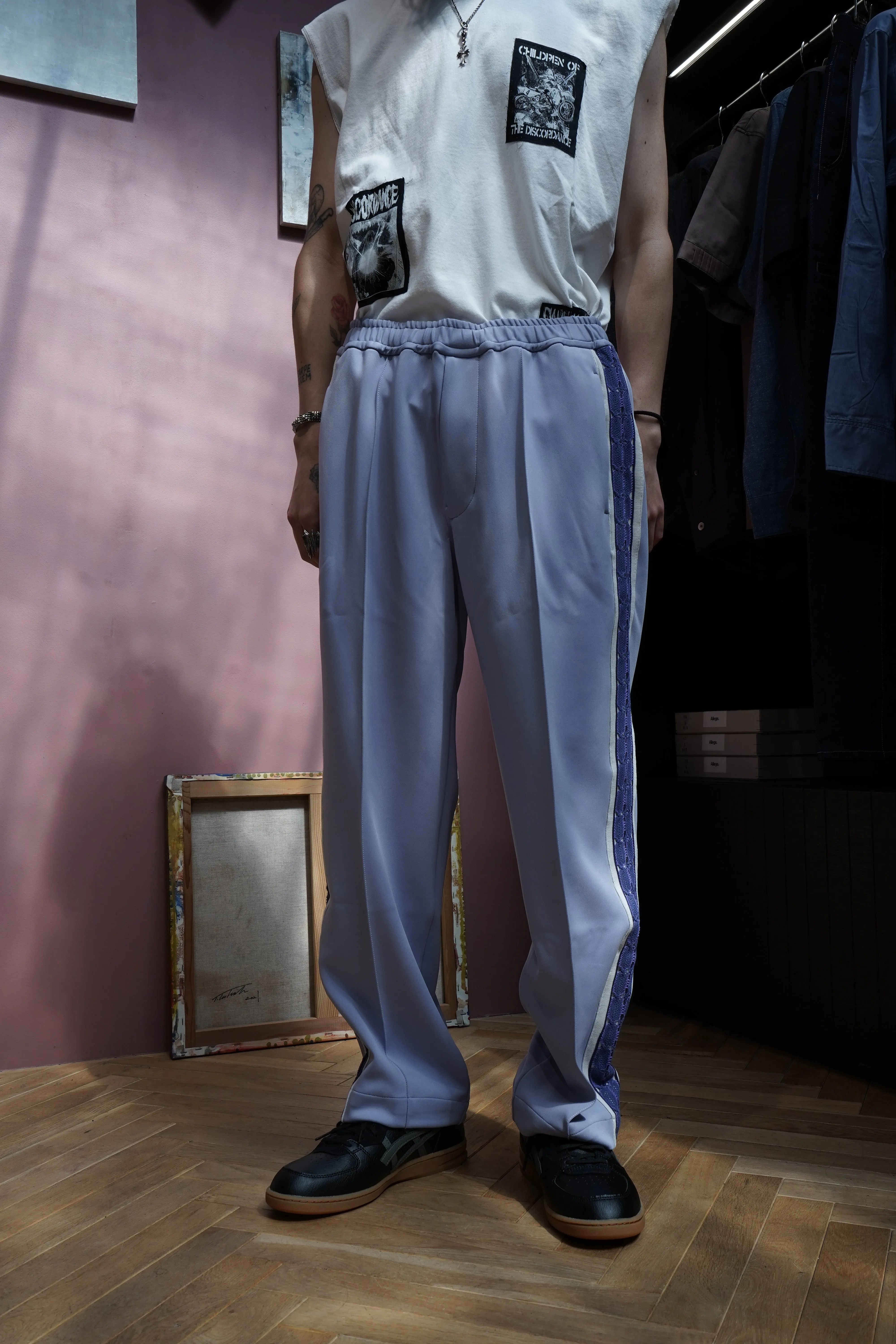 Sasquatchfabrix. LACE TAPE TRACK PANTS (PURPLE HAZE)