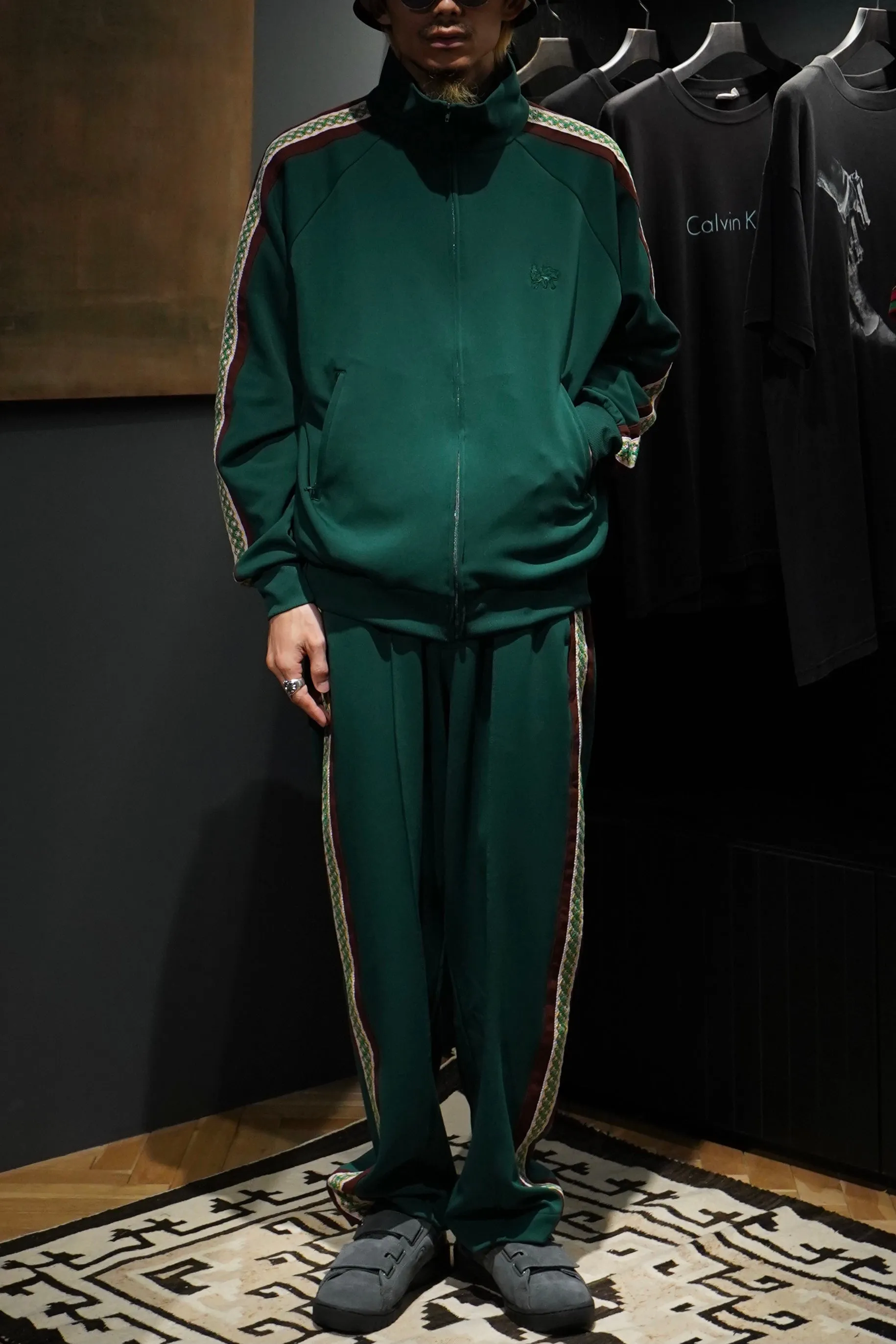 Sasquatchfabrix. LACE TAPE TRACK PANTS(DARK GREEN)