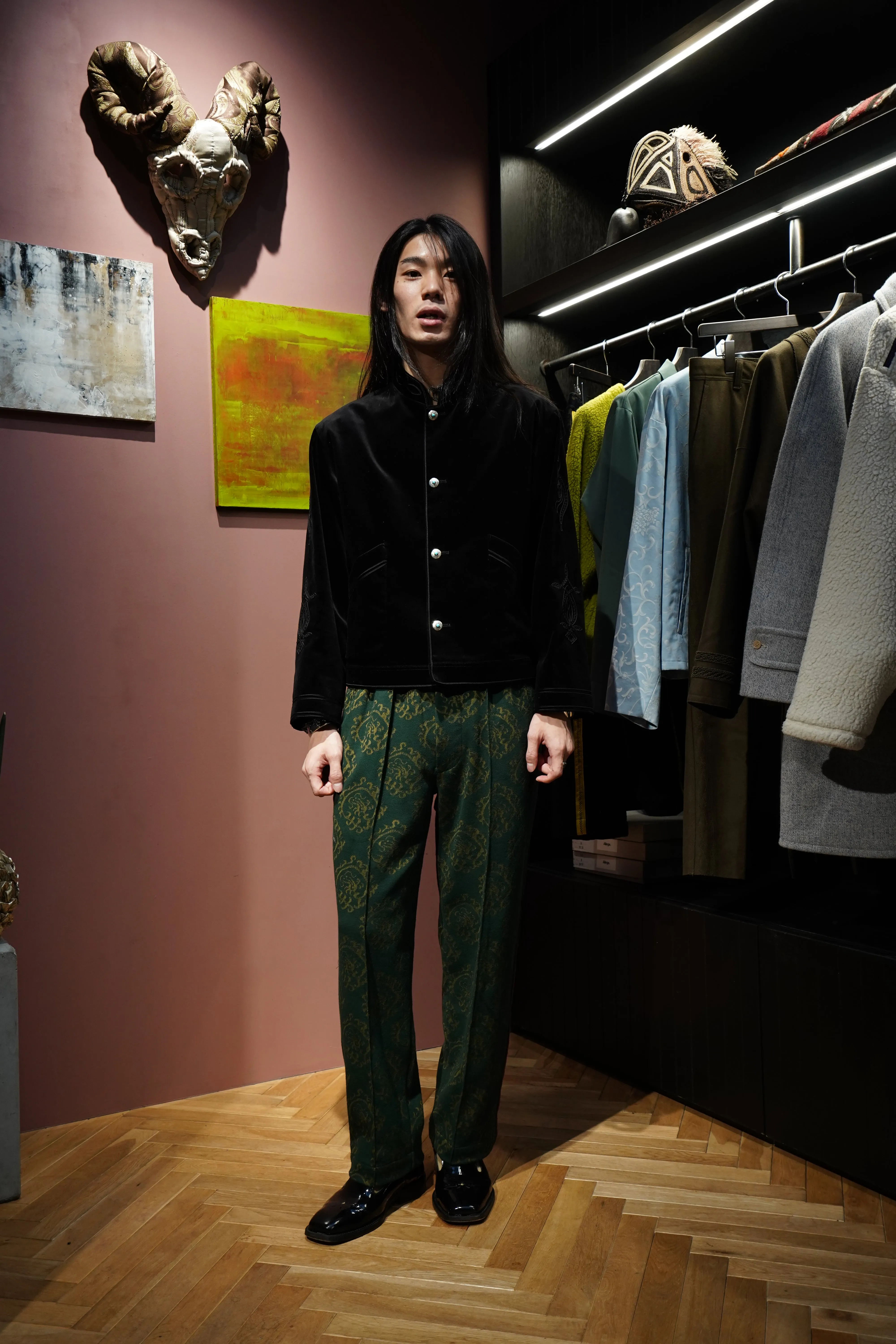 Sasquatchfabrix. "CURLED UP DRAGON" TRACK PANTS (DARK GREEN)