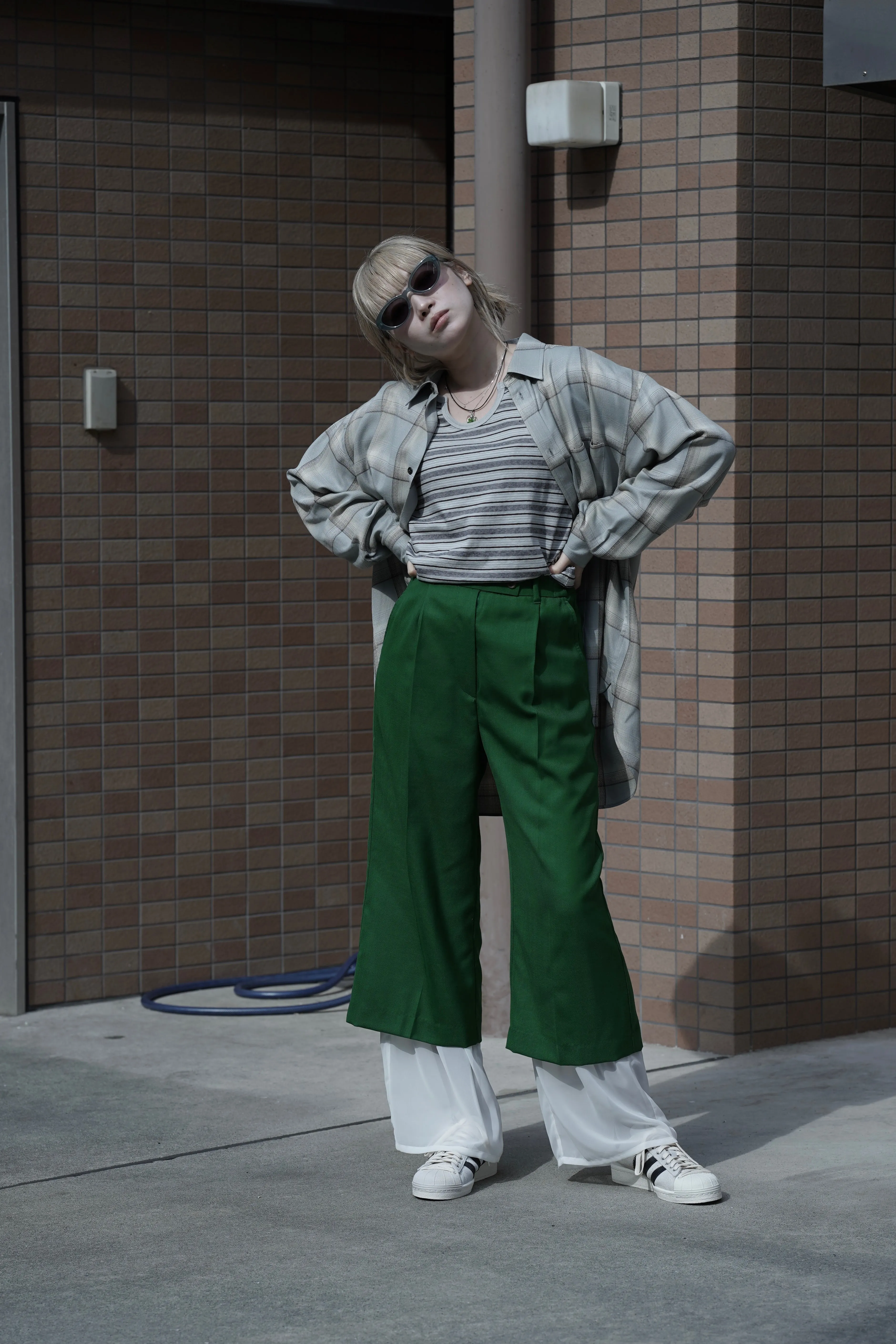 SATORU SASAKI LAYRED TROUSERS (GREEN/WHITE)