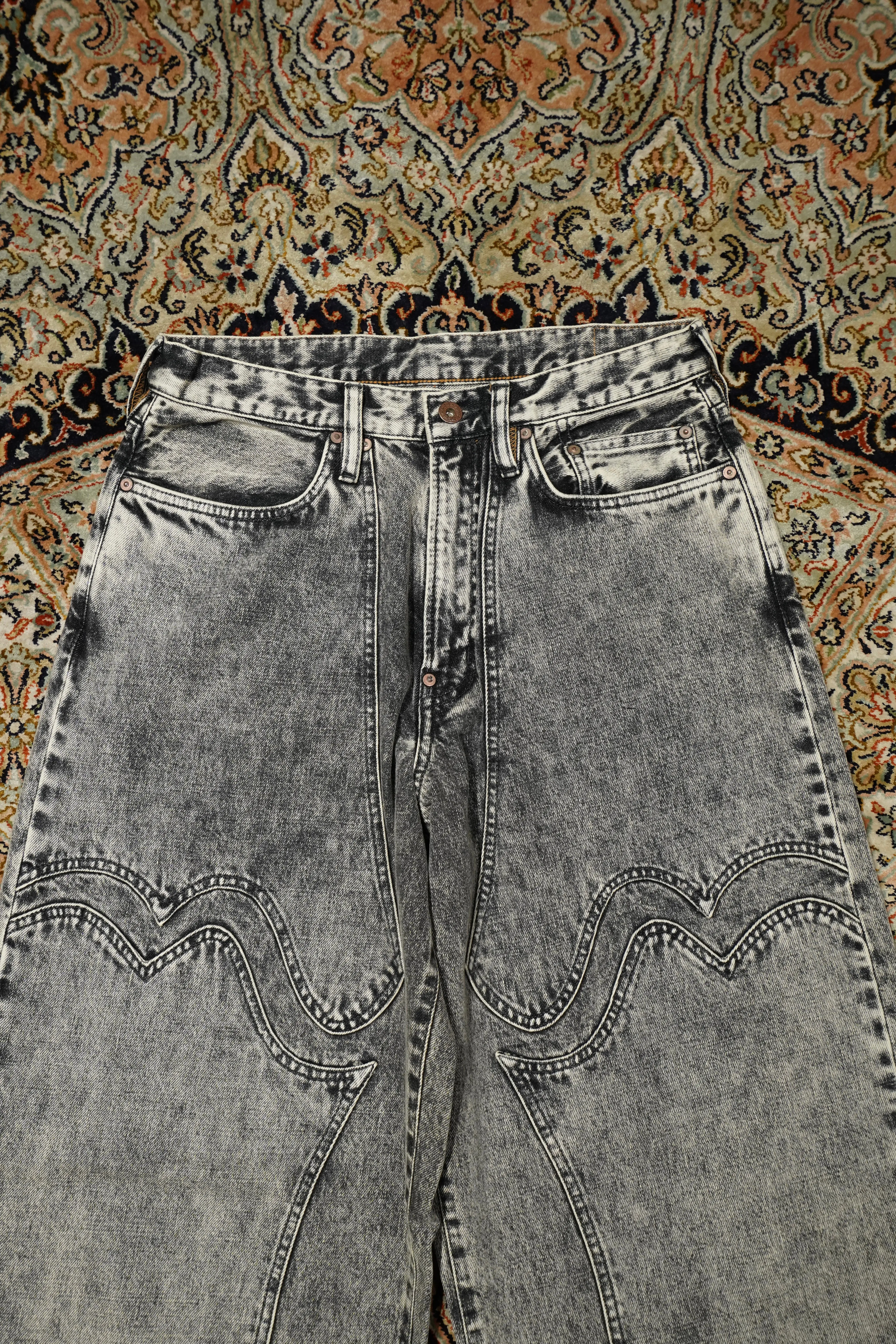 SUGARHILL ACID WASHED MODERN WESTERN WIDE TROUSERS (ACID BLACK)