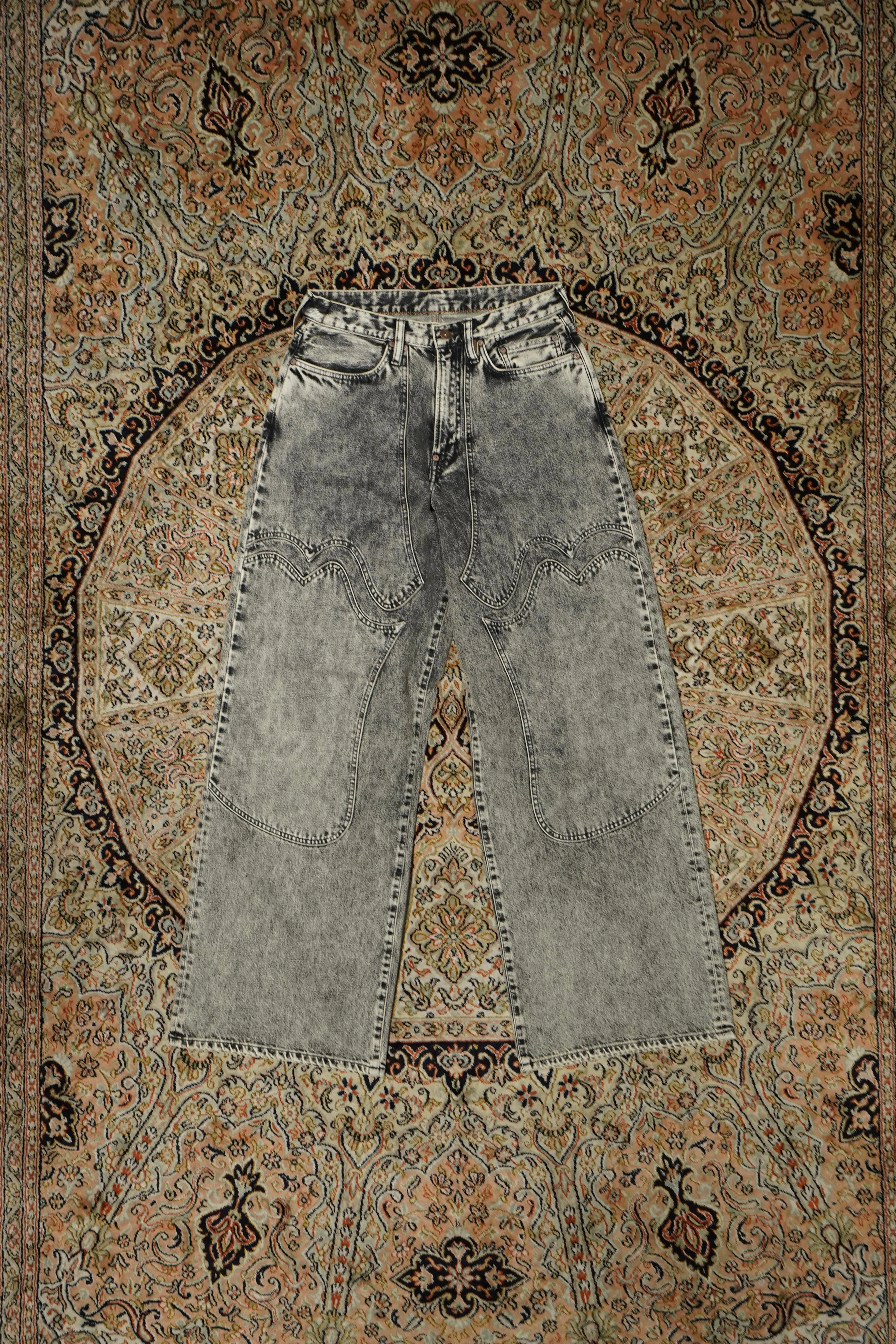 SUGARHILL ACID WASHED MODERN WESTERN WIDE TROUSERS (ACID BLACK)