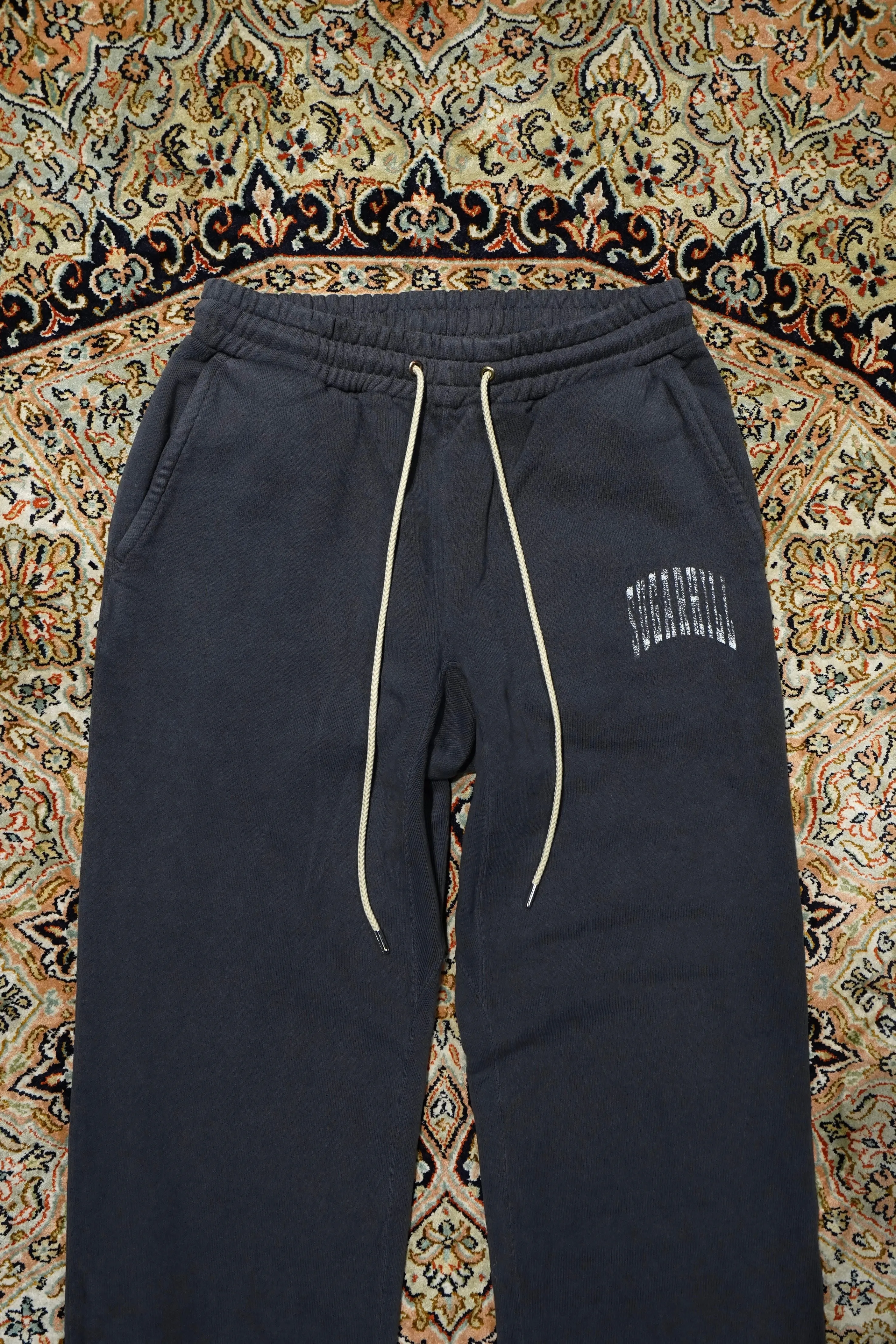 SUGARHILL COLLEGE PRINTED SWEAT TROUSERS (AGED BLACK)
