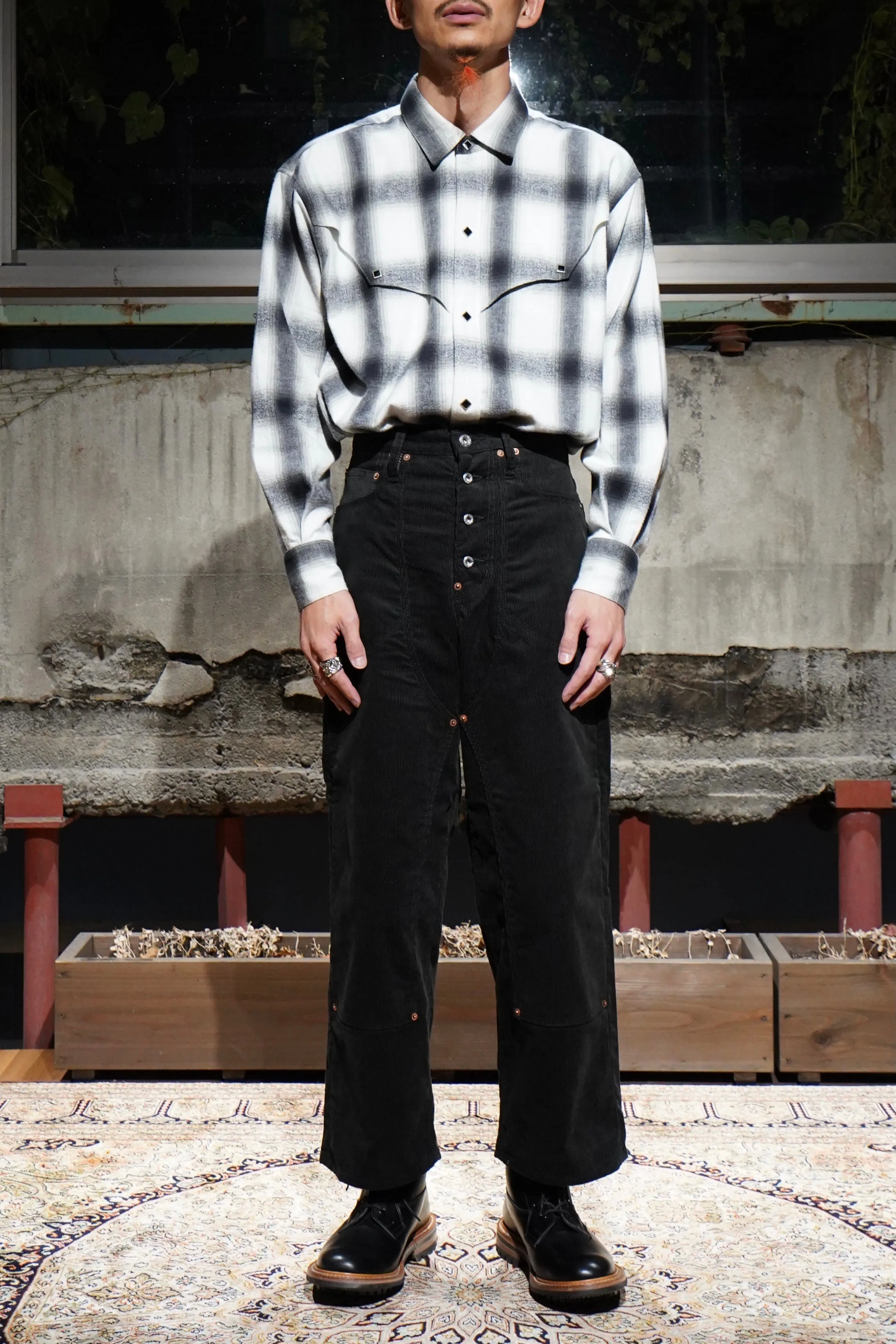 SUGARHILL CORDUROY DOUBLE KNEE DENIM PANTS (BLACK)