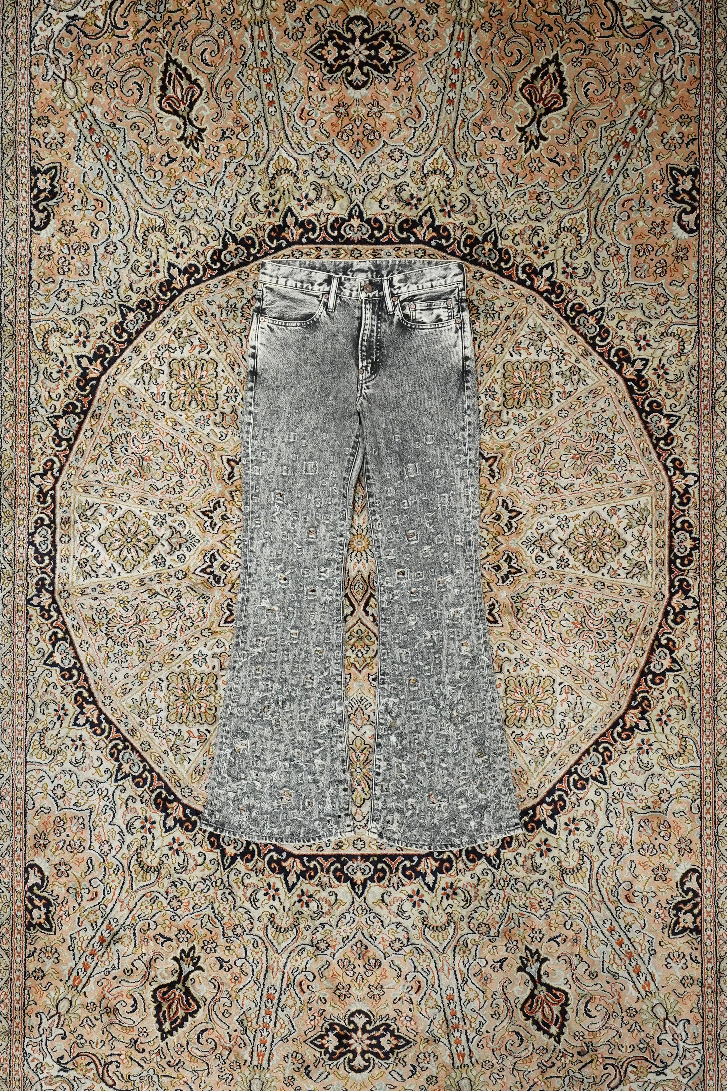 SUGARHILL CRASHED BLACK MODERN DENIM FLARED TROUSERS (FADED BLACK)