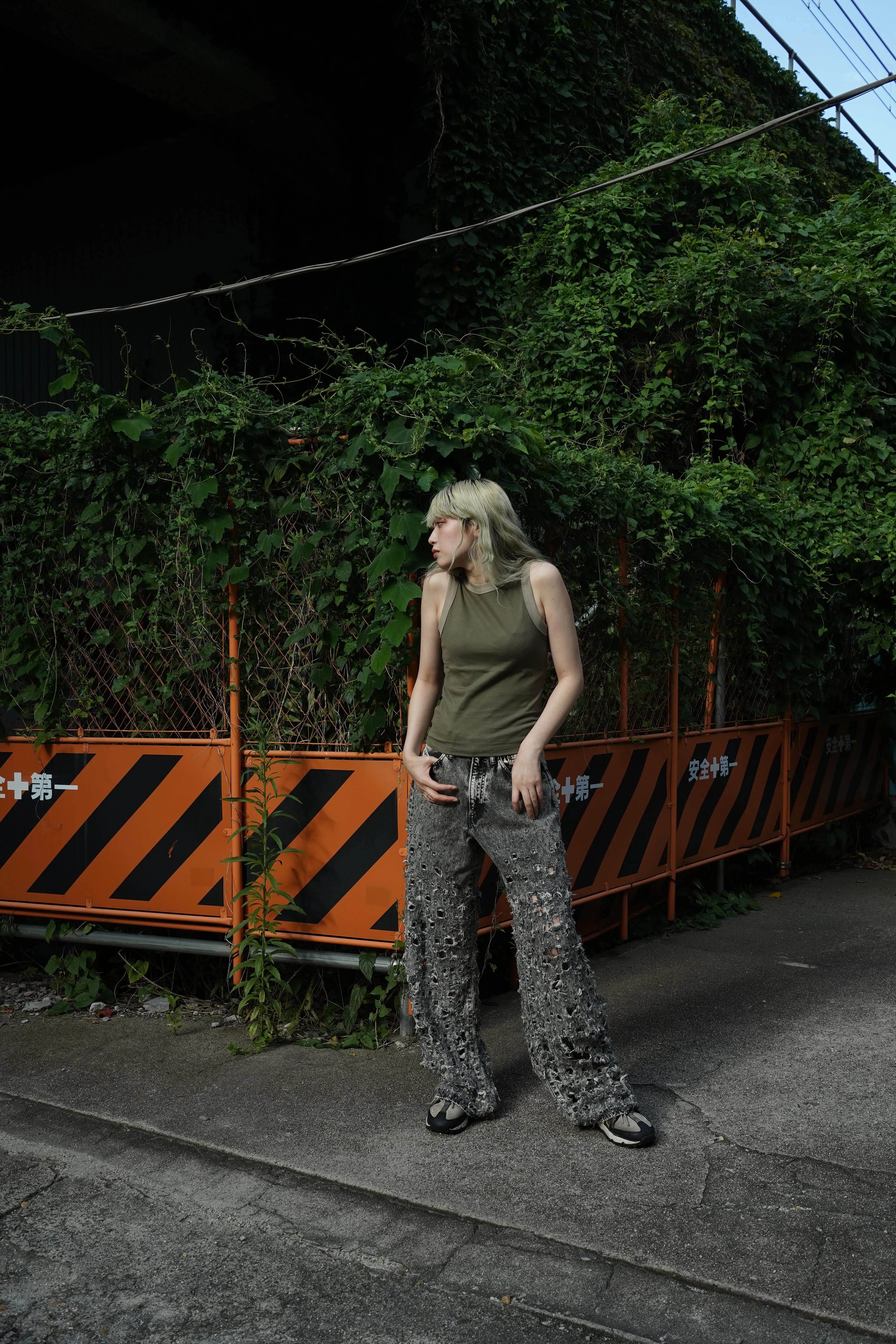 SUGARHILL CRASHED BLACK MODERN DENIM WIDE TROUSERS  (FADED BLACK)