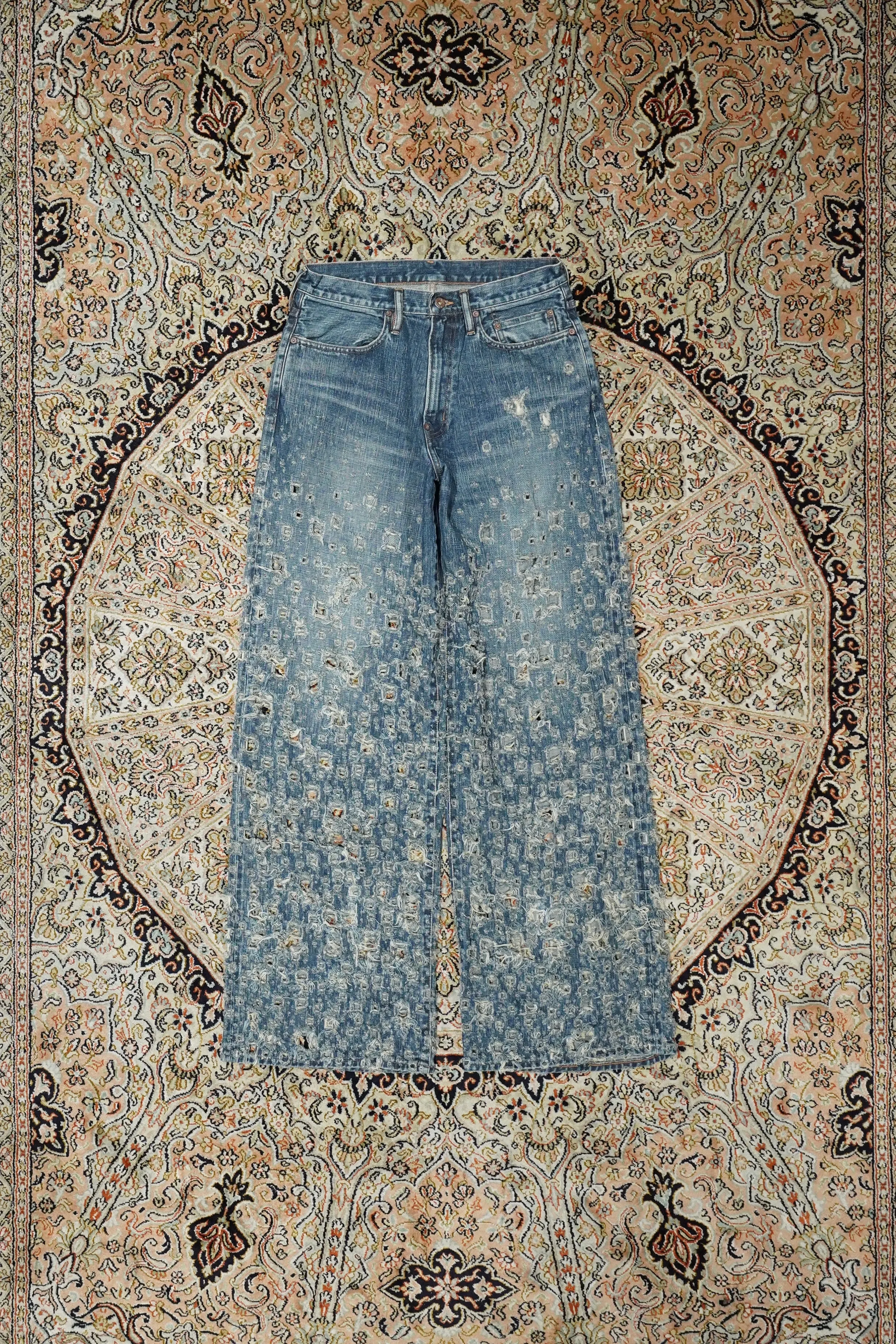 SUGARHILL CRASHED MODERN DENIM WIDE TROUSERS (FADED INDIGO)
