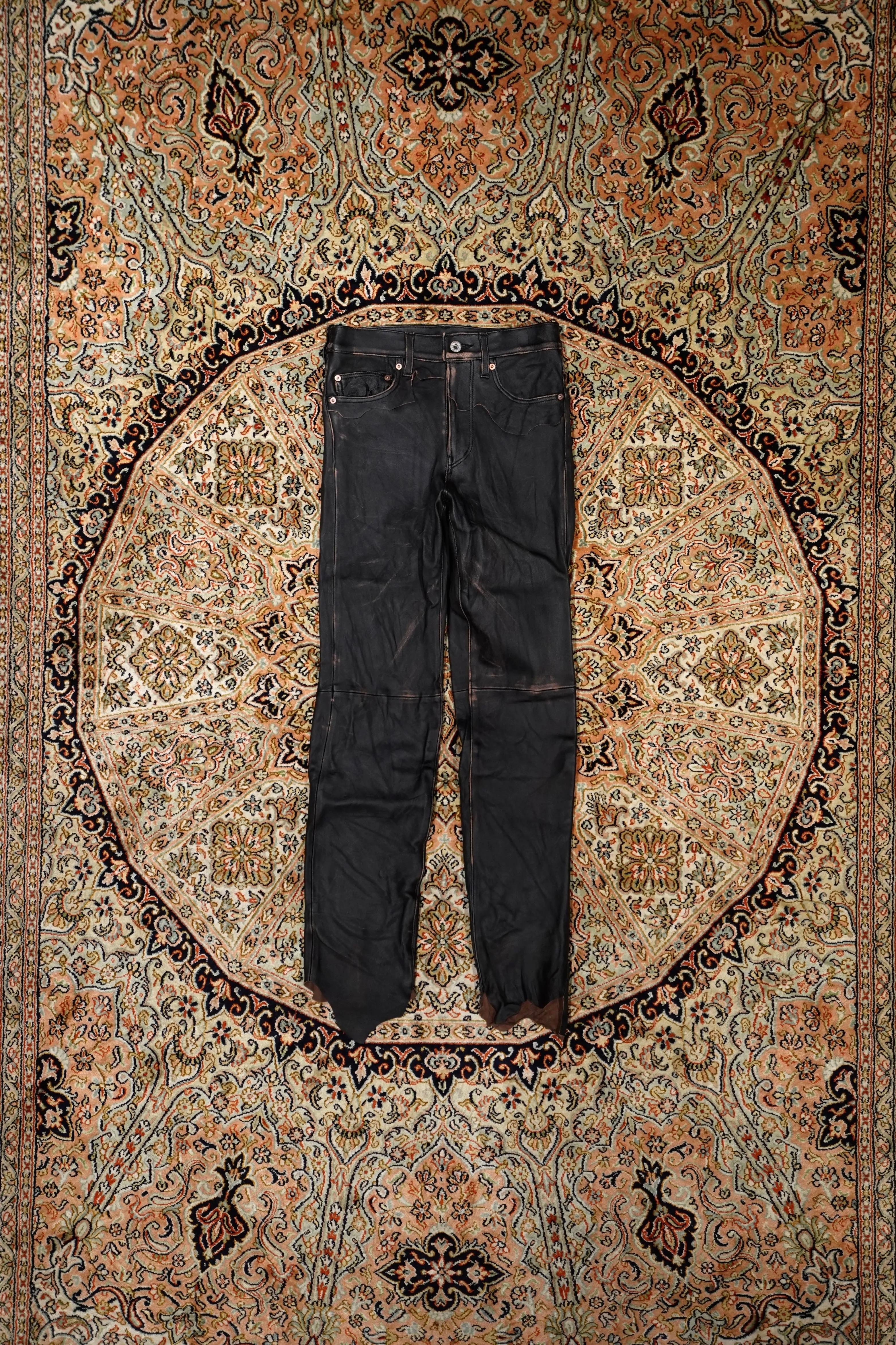 SUGARHILL DESTRESSED LEATHER SLIM TROUSERS (BLACK)