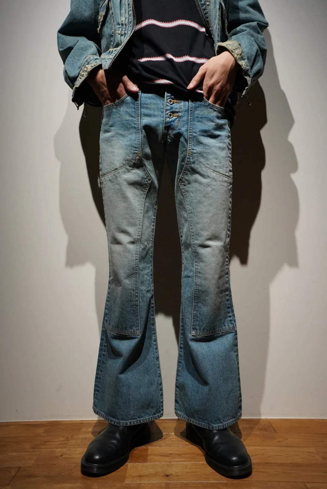 SUGARHILL FADED DOUBLE KNEE BELL BOTOM DENIM (FADED INDIGO)