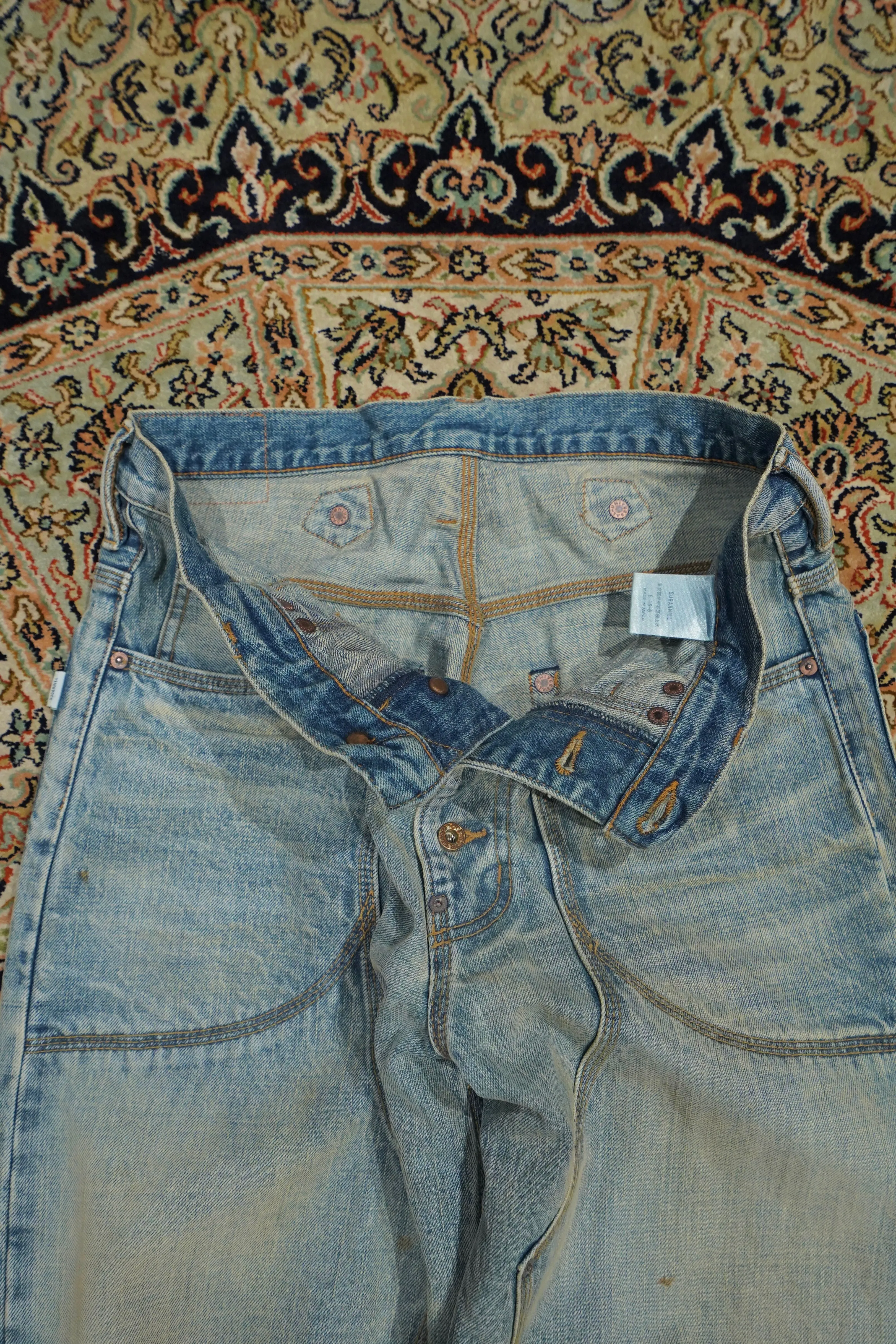 SUGARHILL FADED DOUBLE KNEE DENIM PANTS (FADE INDIGO)