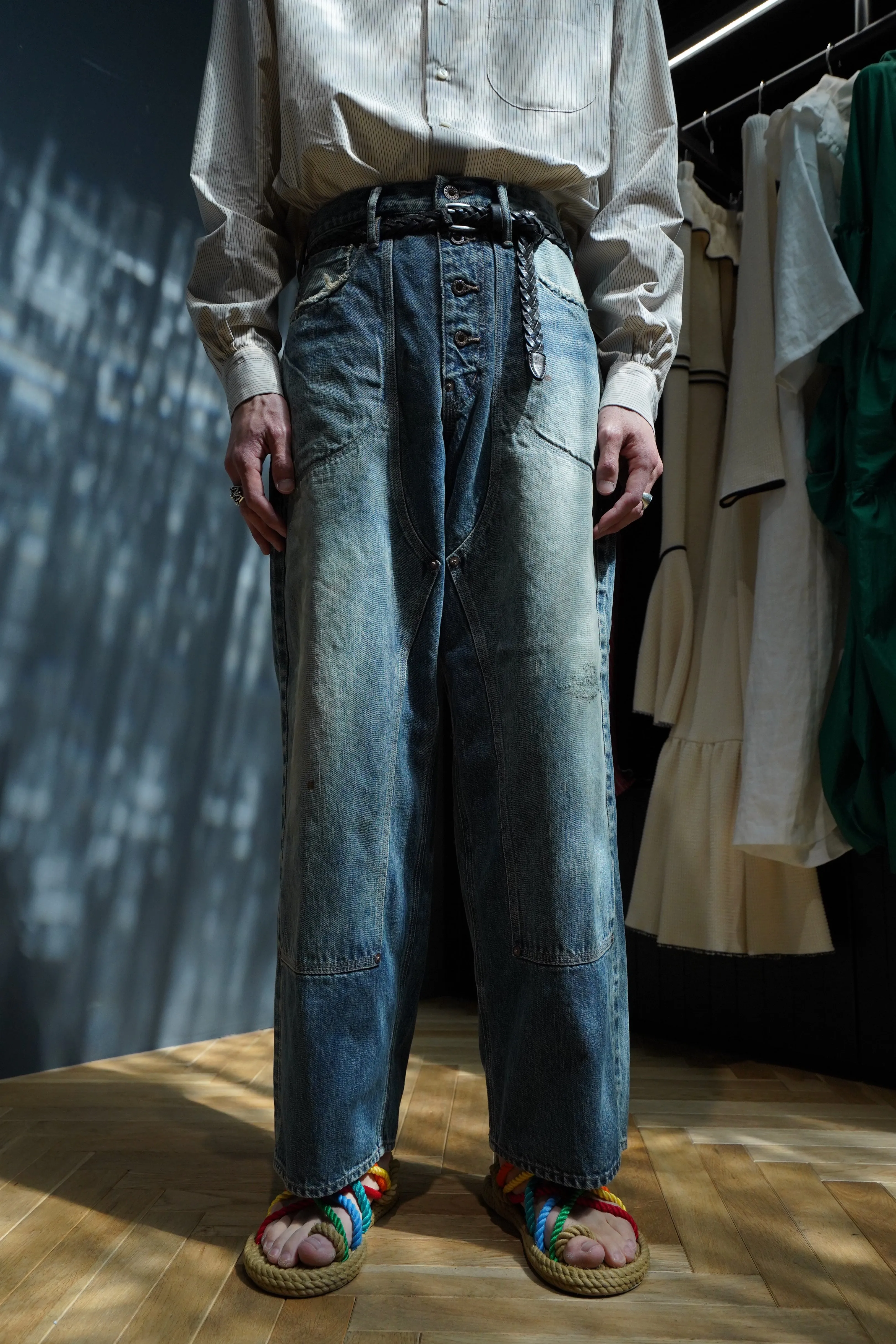 SUGARHILL FADED DOUBLE KNEE DENIM PANTS PRODUCTED BY UNUSED
