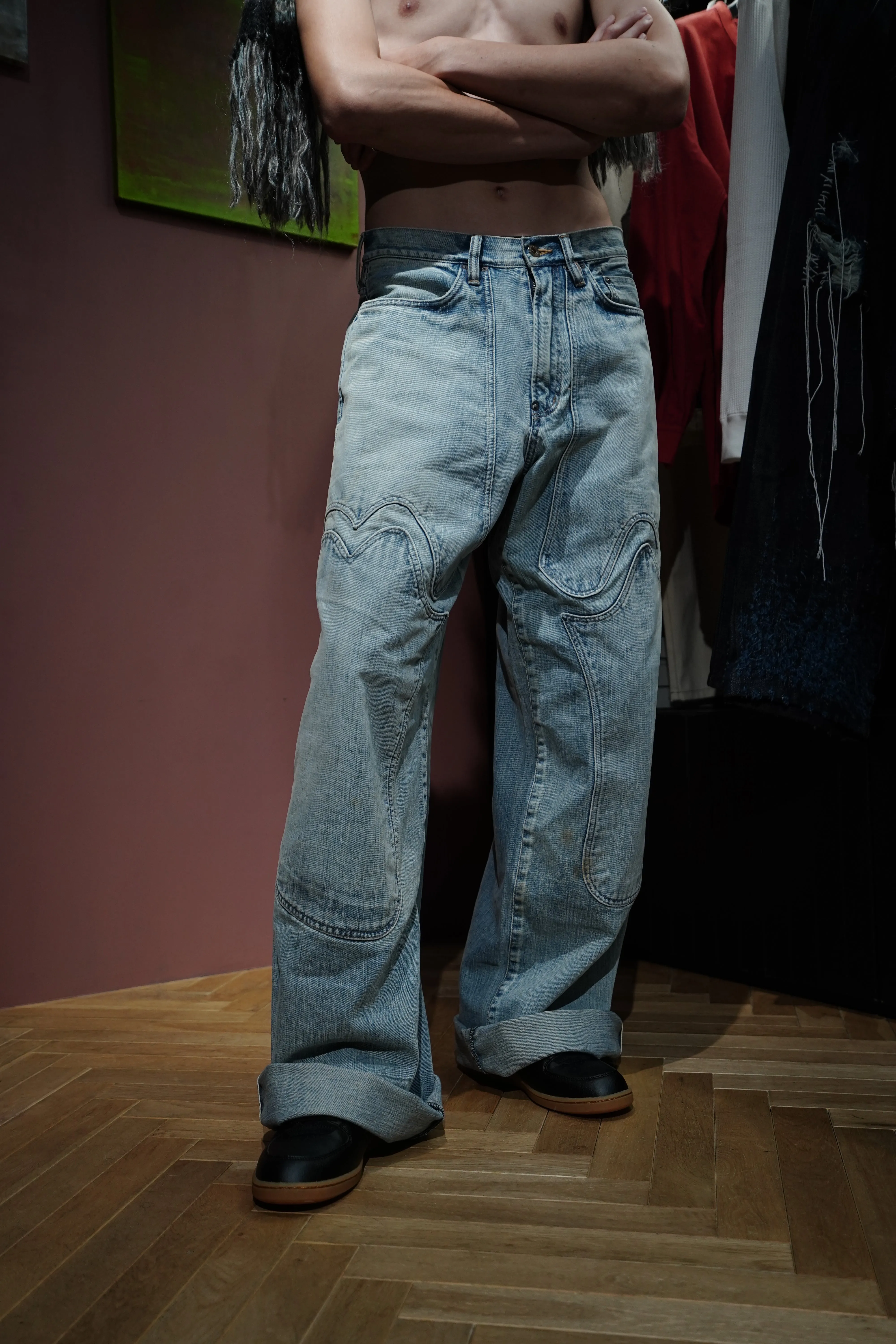 SUGARHILL FADED MODERN DENIM WESTERN WIDE TROUSERS