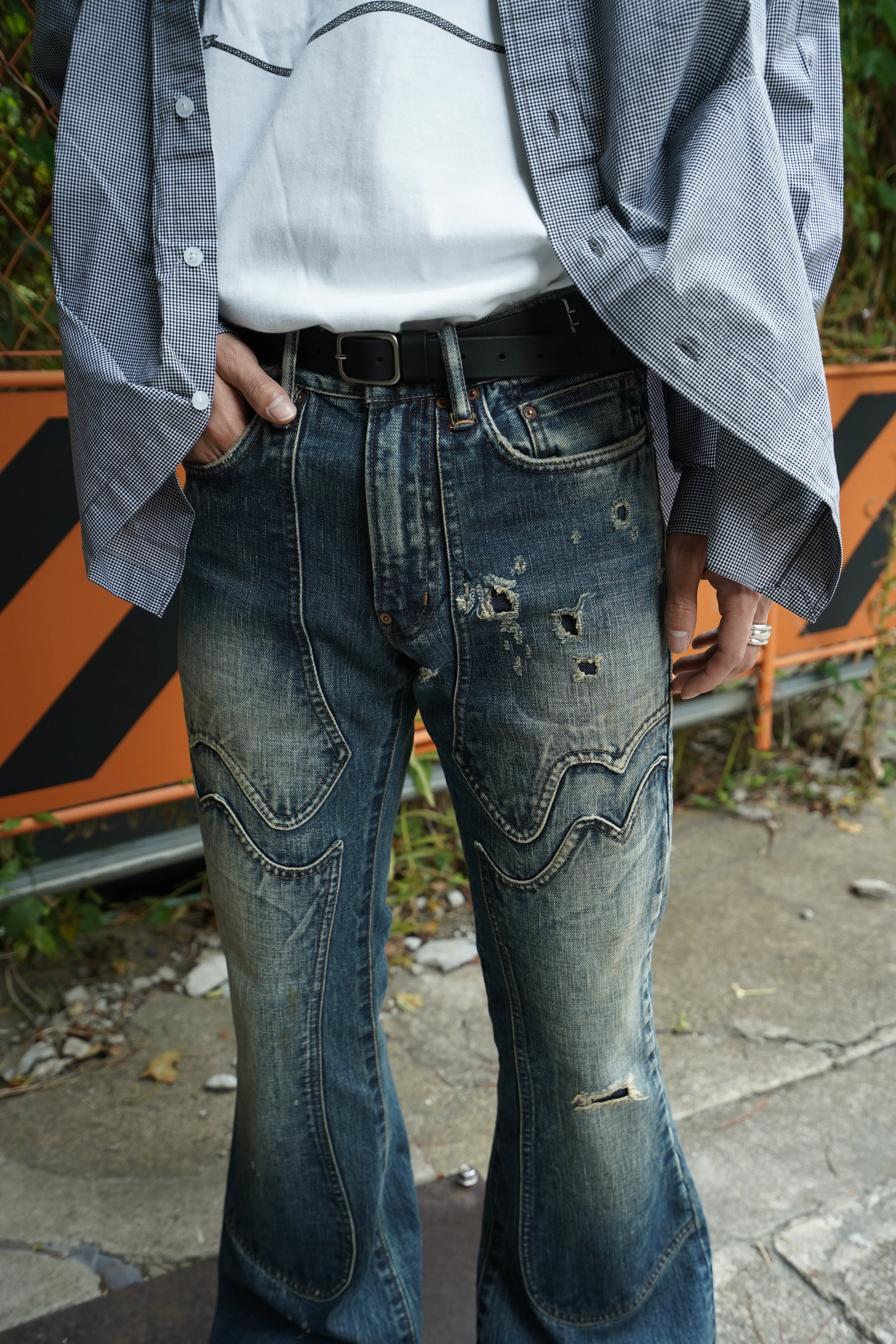 SUGARHILL FADED MODERN WESTERN FLARED TROUSERS (FADED INDIGO)