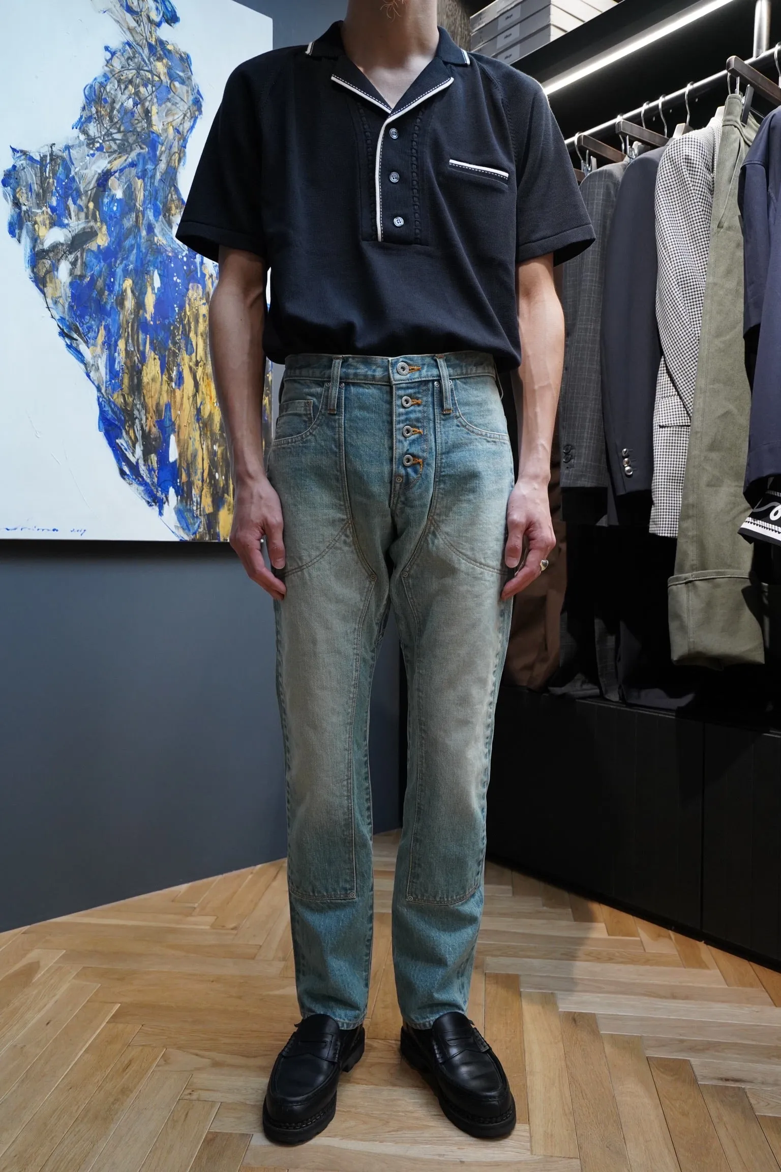 SUGARHILL FADED STRAIGHT DOUBLE KNEE PANTS (FADED INDIGO)