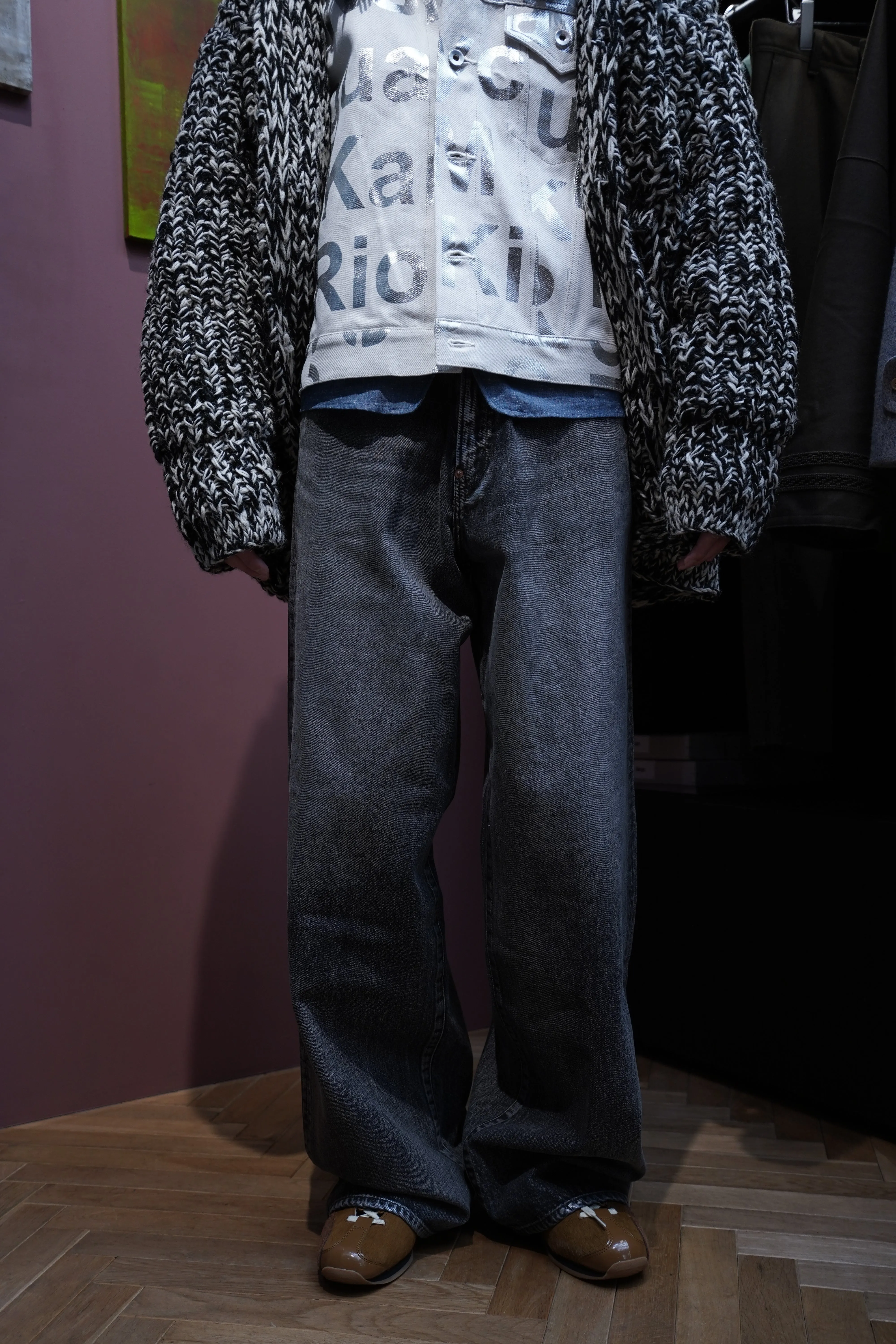 SUGARHILL FOILED DENIM TROUSERS WIDE CUT (BLACK)