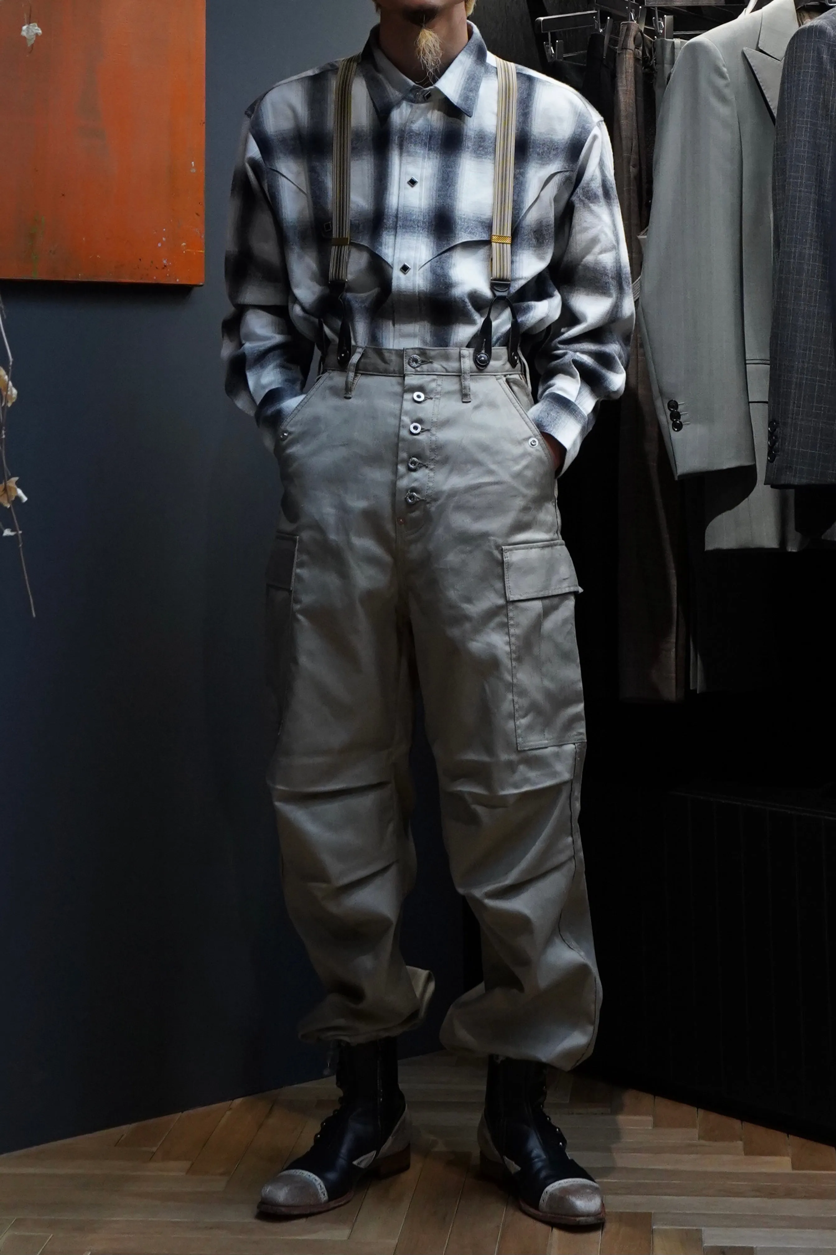 SUGARHILL HERRINGBONE ARMY CARGO PANTS(KHAKI)