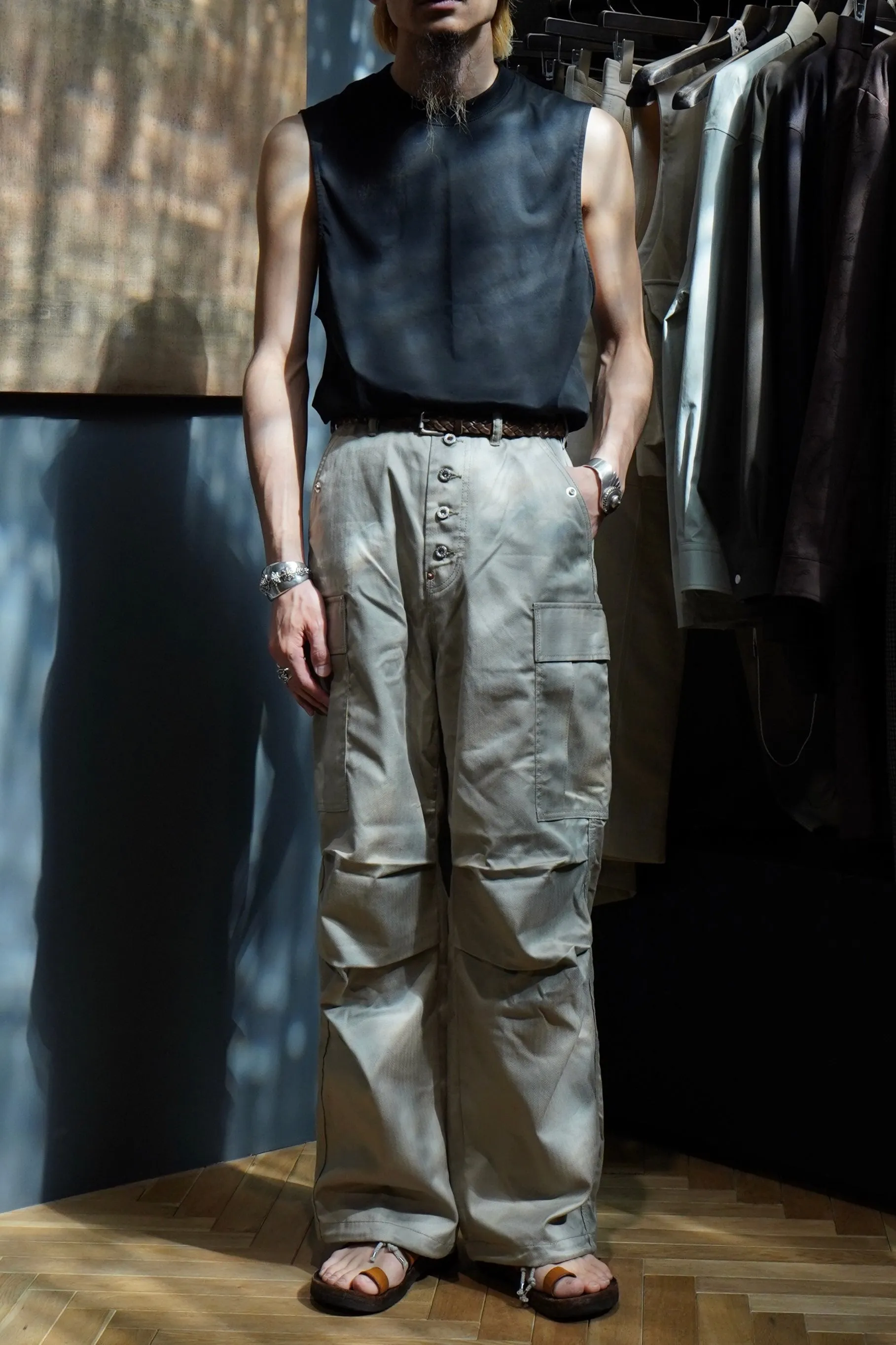 SUGARHILL HERRINGBONE ARMY CARGO PANTS(KHAKI)