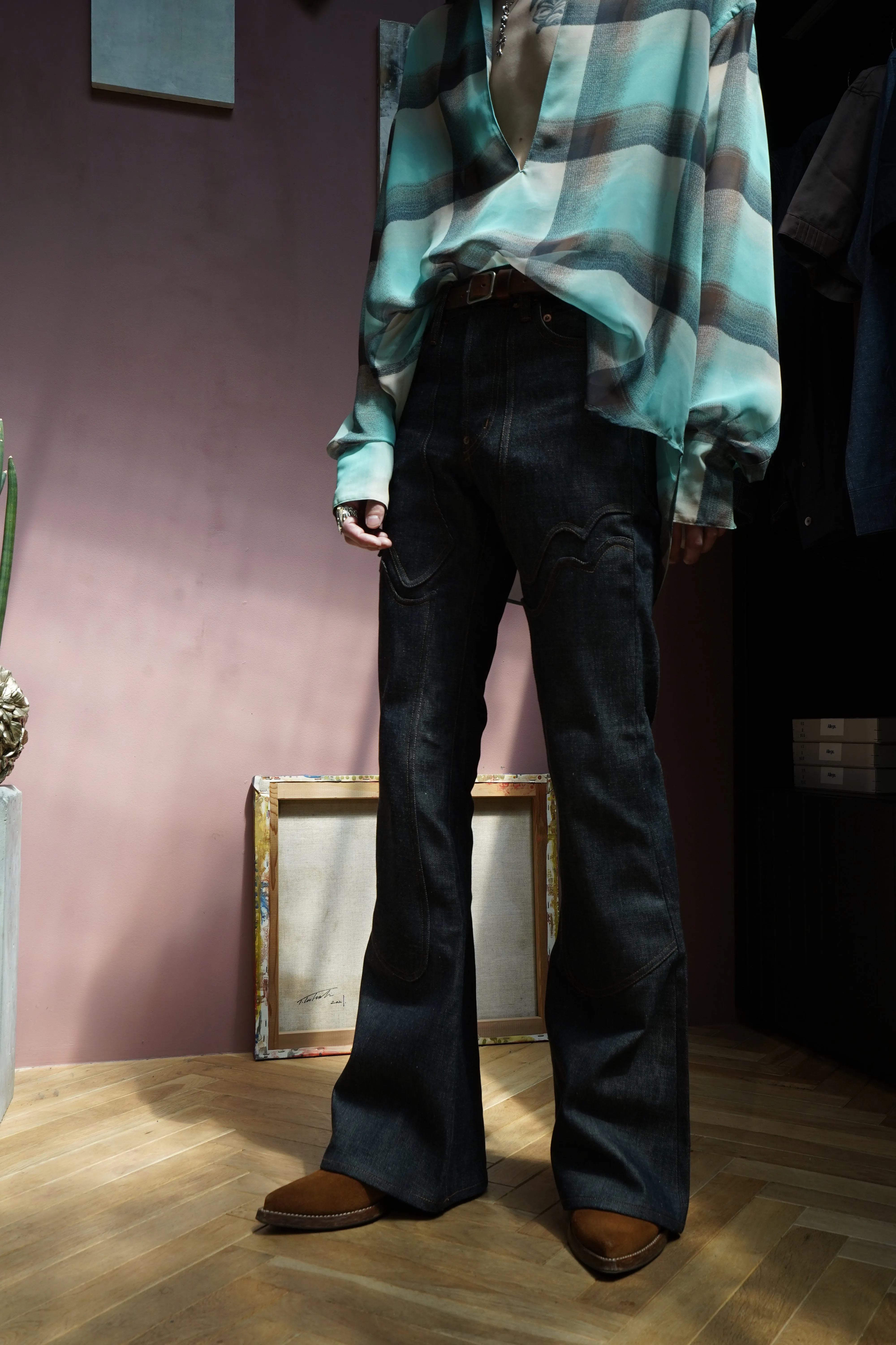 SUGARHILL MODERN WESTERN DENIM FLARED TROUSERS
