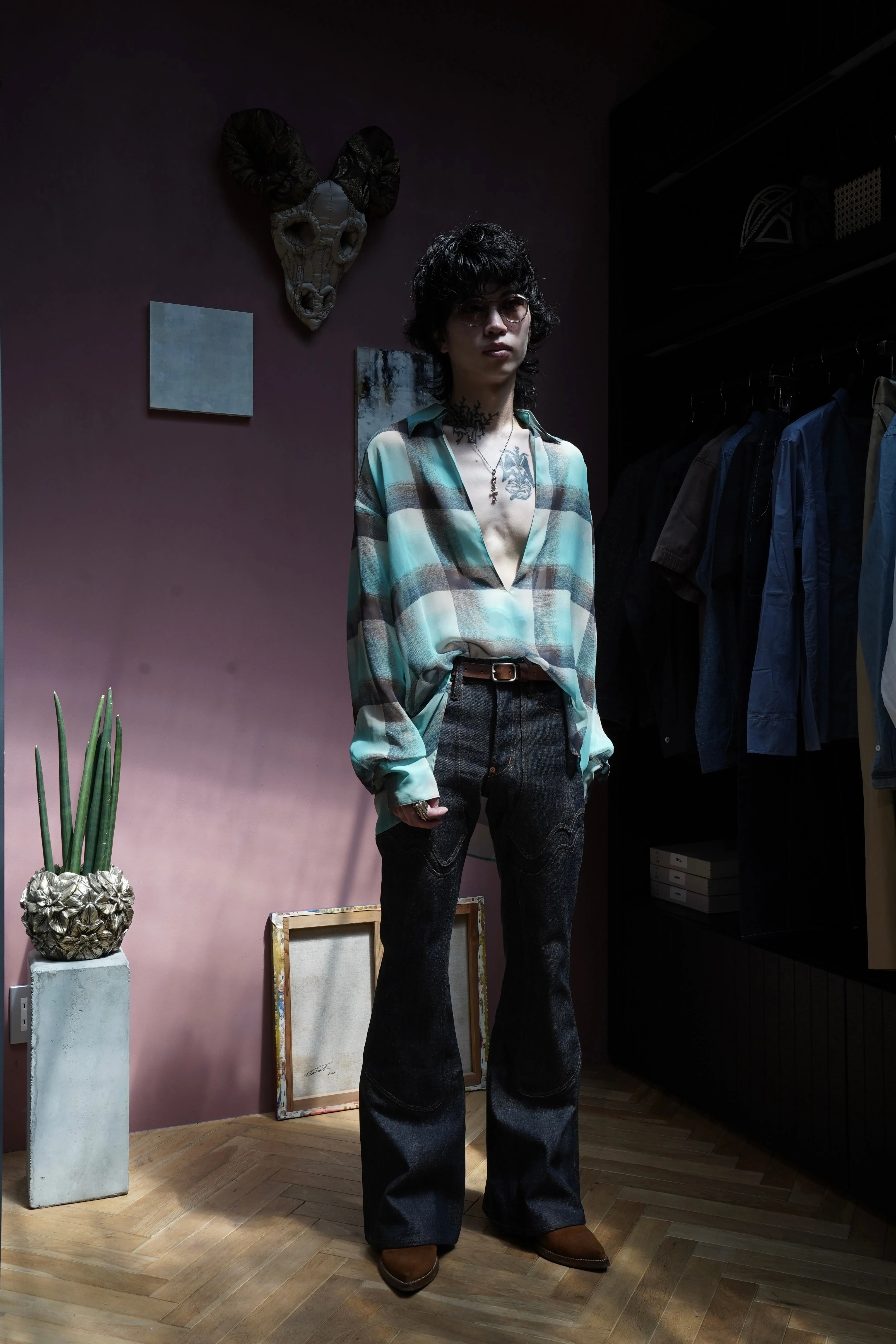 SUGARHILL MODERN WESTERN DENIM FLARED TROUSERS