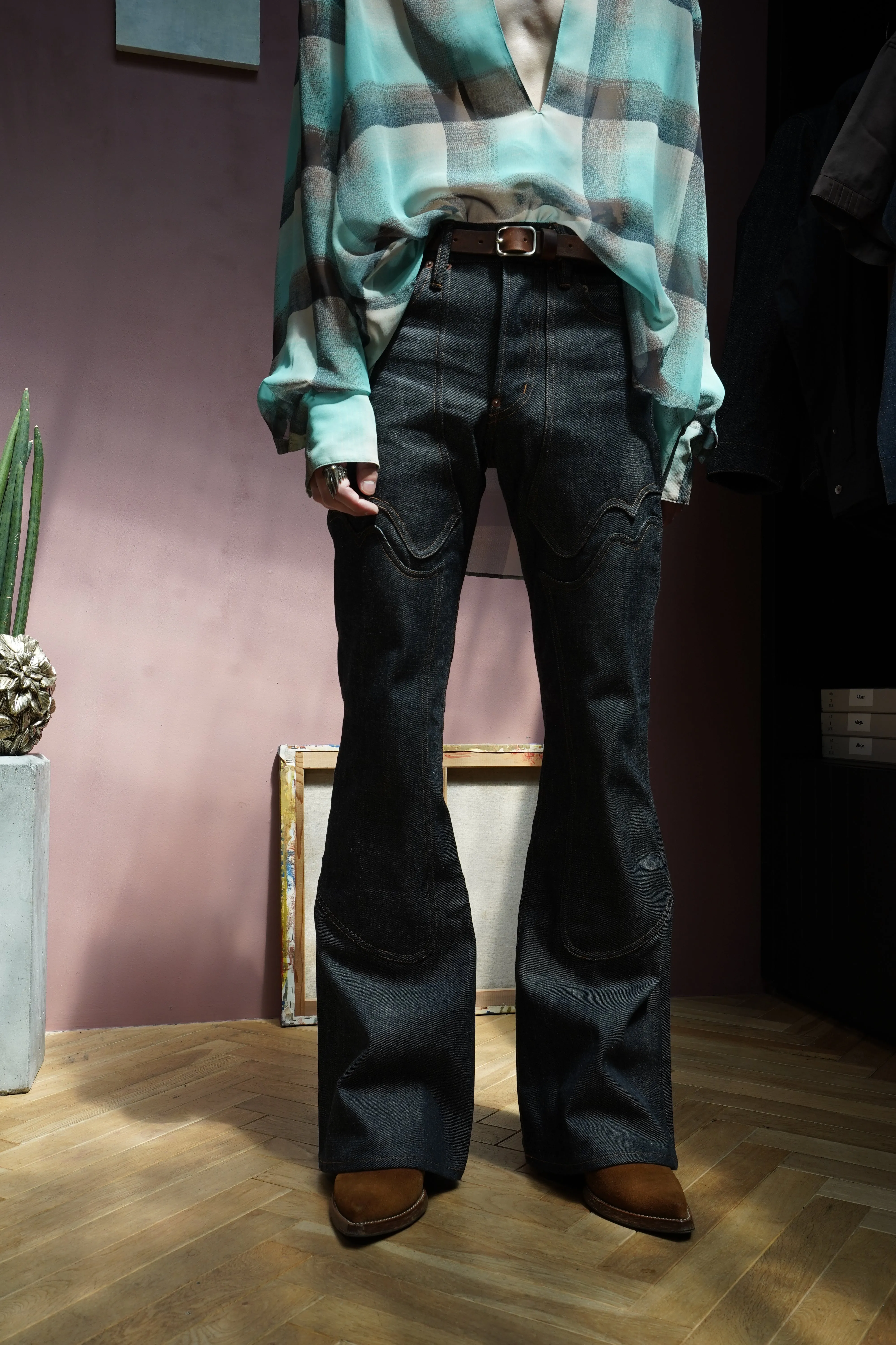 SUGARHILL MODERN WESTERN DENIM FLARED TROUSERS