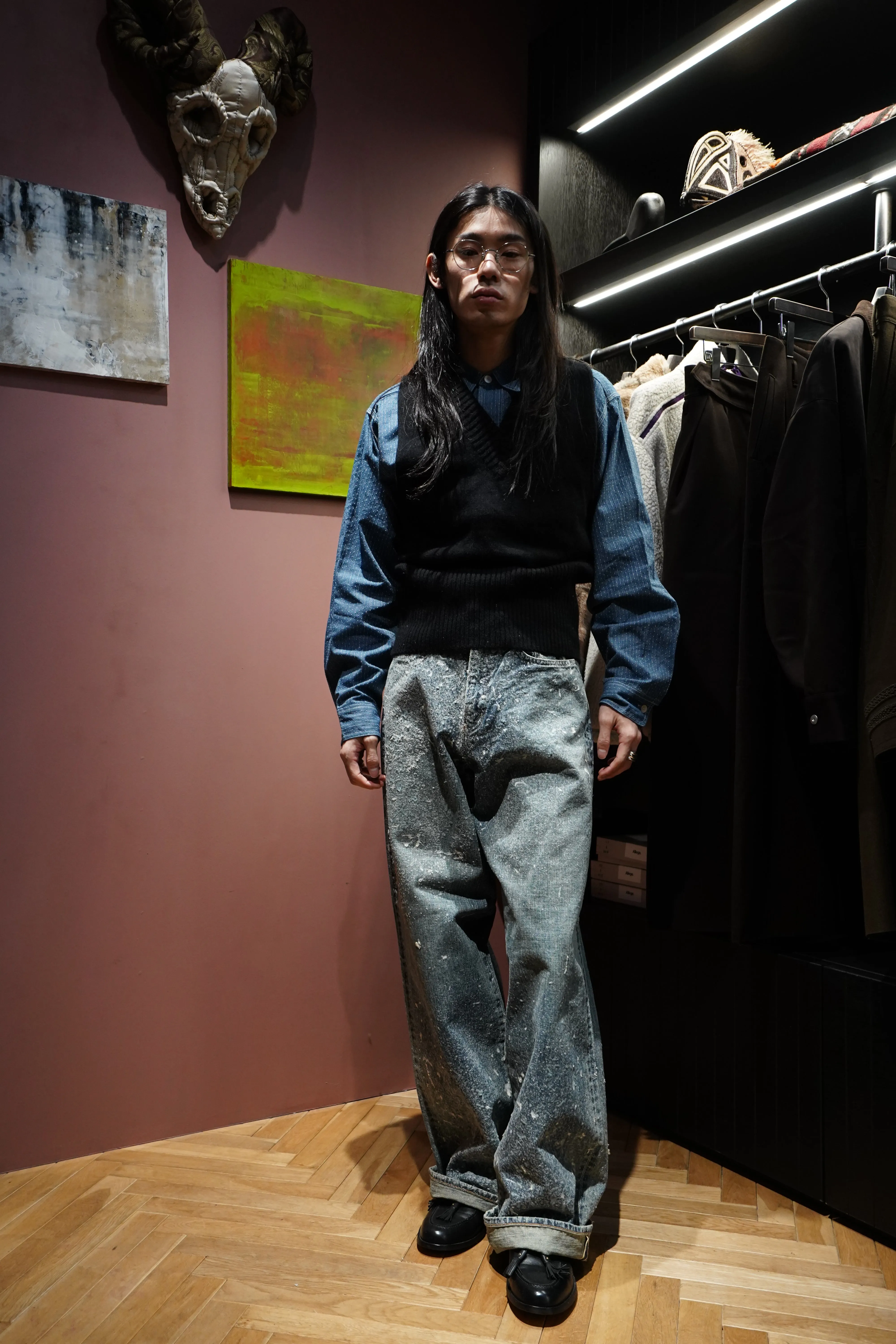 SUGARHILL MOLDED DENIM TROUSERS WIDE CUT (INDIGO)