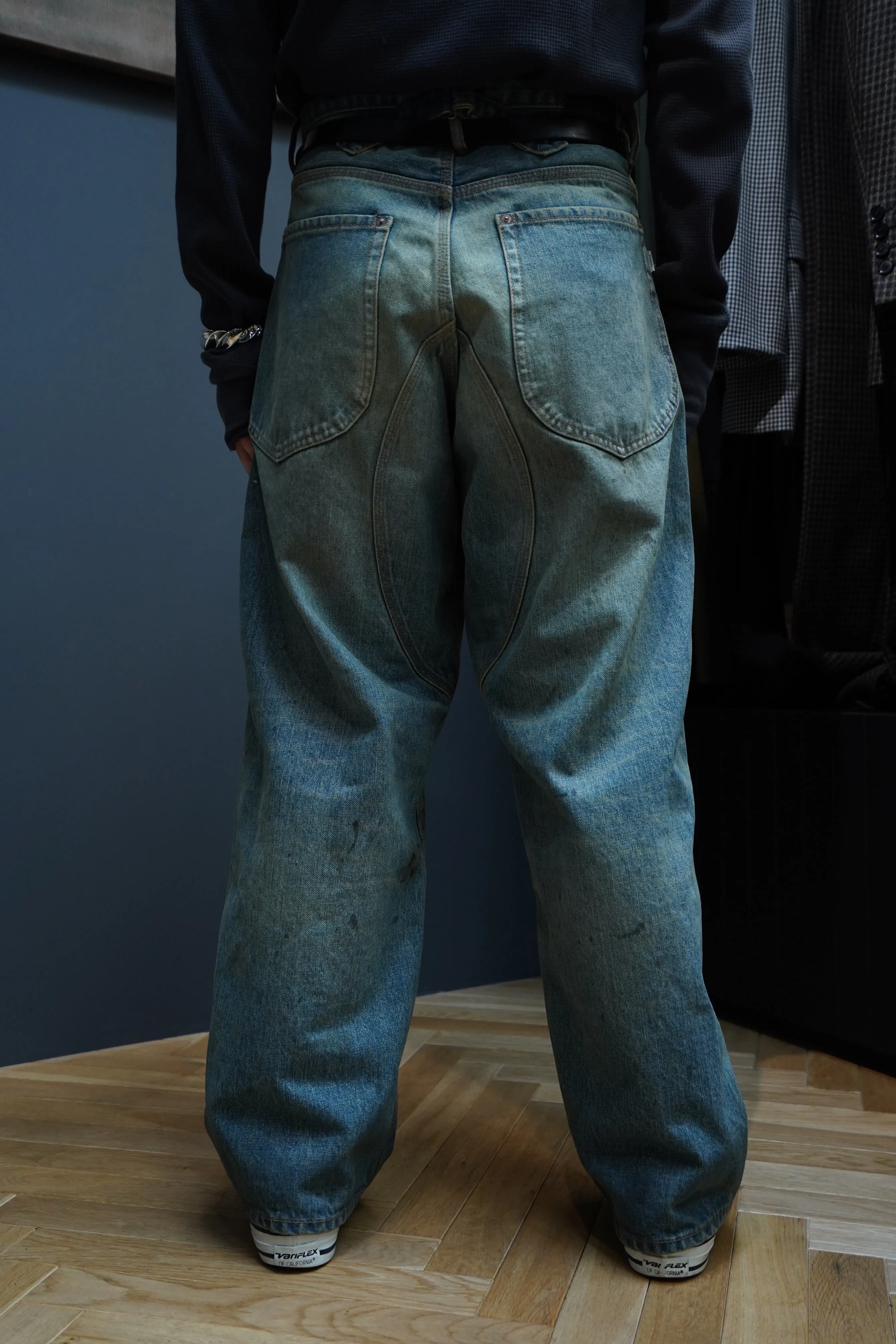 SUGARHILL OILED FADE DOUBLE KNEE DENIM PANTS
