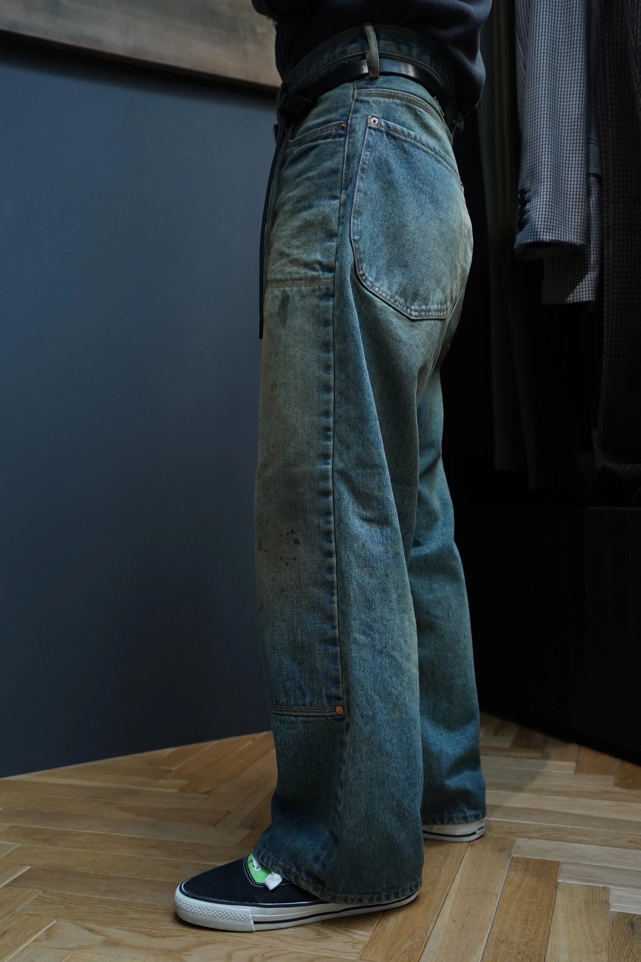 SUGARHILL OILED FADE DOUBLE KNEE DENIM PANTS