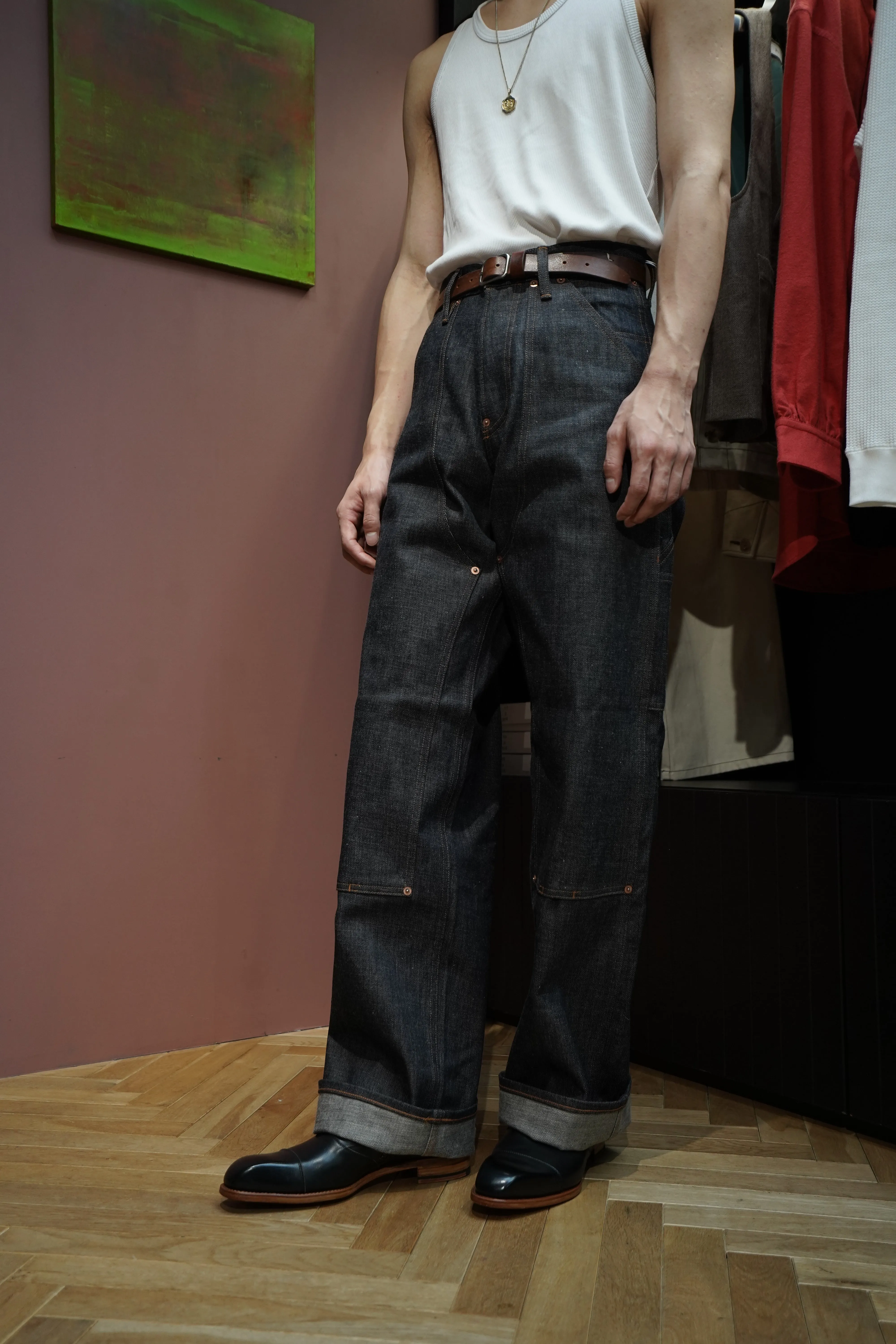 SUGARHILL PAINTER DOUBLE KNEE DENIM TROUSERS (RIGID INDIGO)