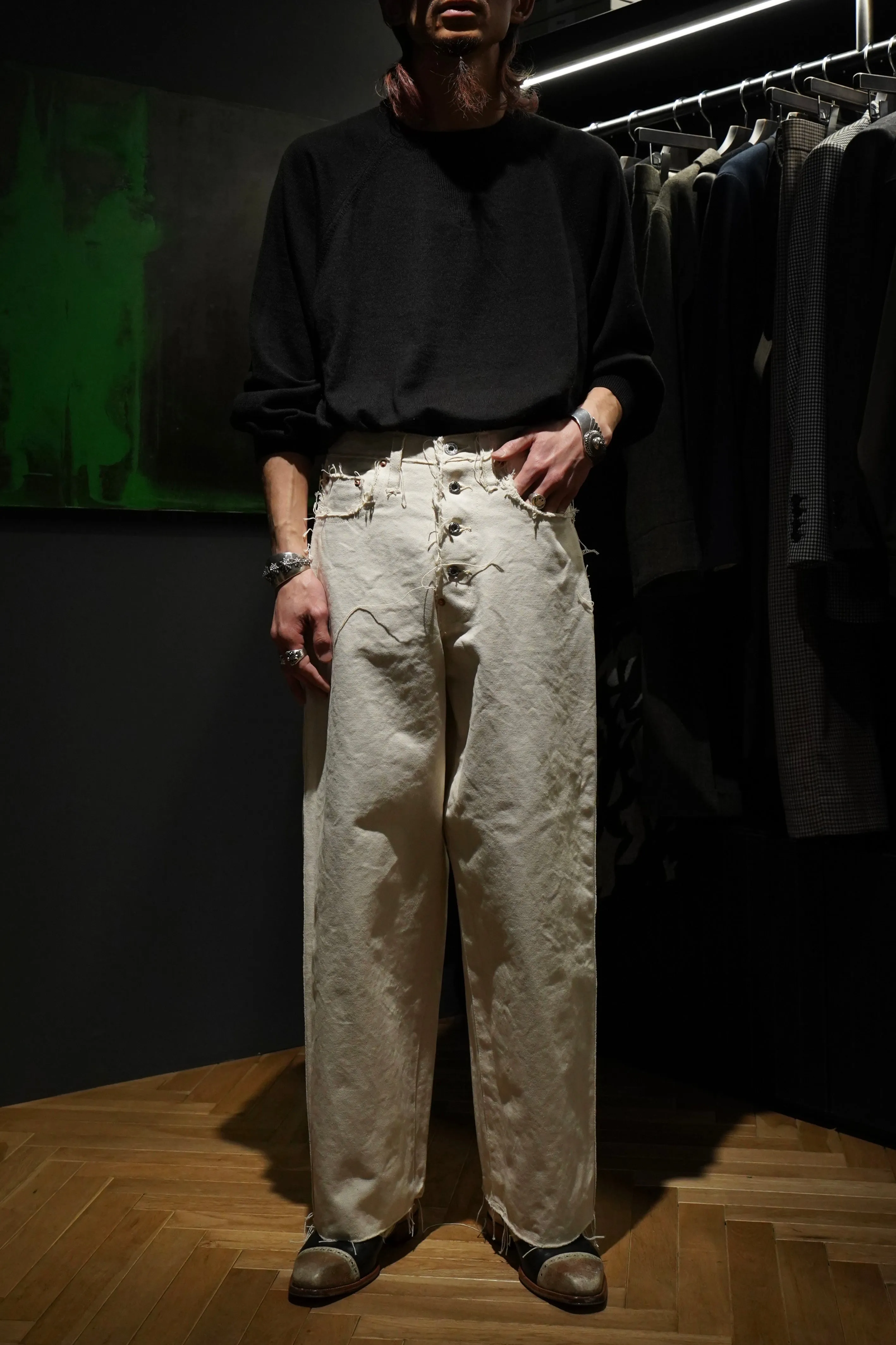 SUGARHILL RAW-EDGE CANVAS DENIM PANTS (IVORY)