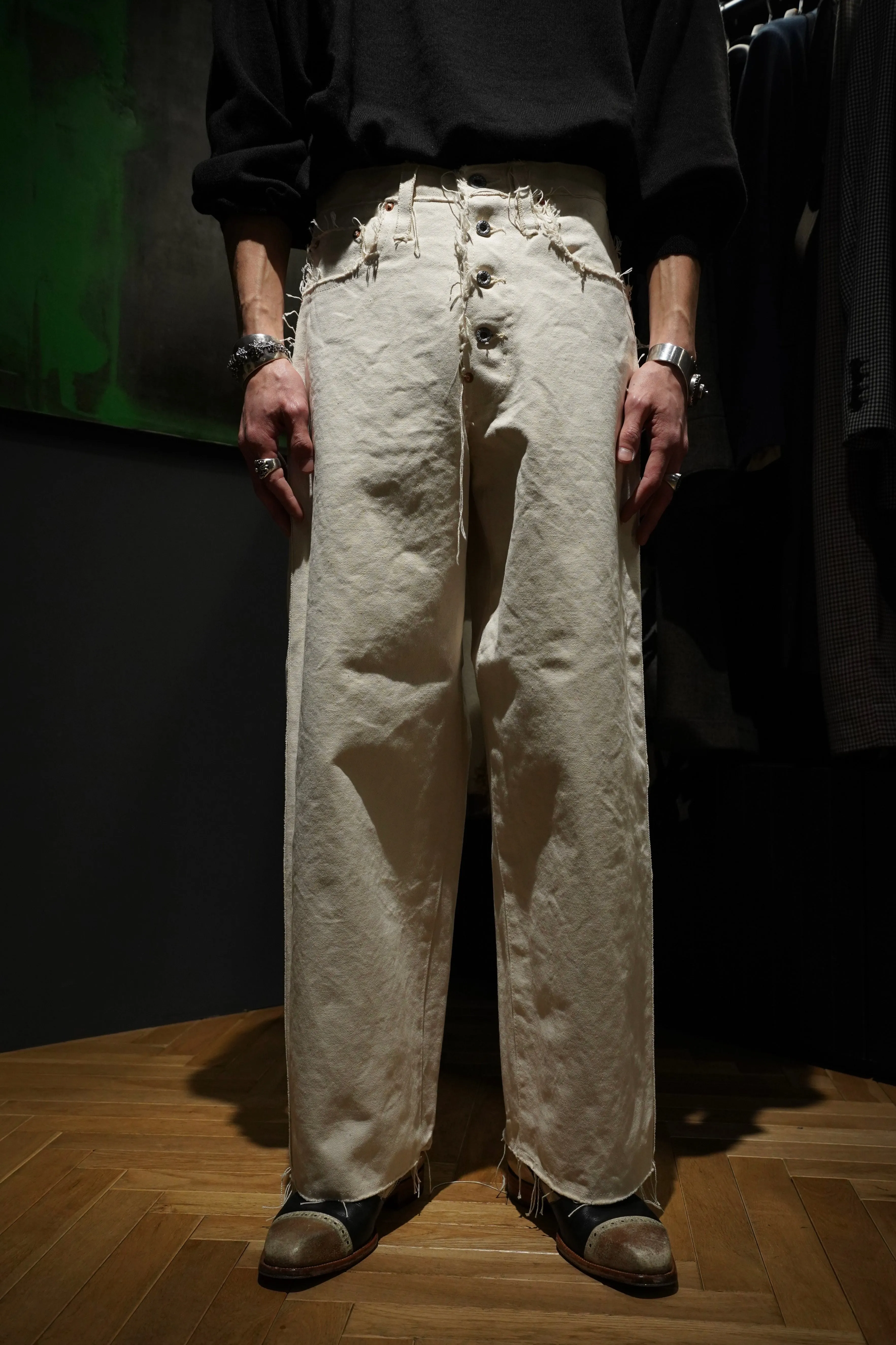SUGARHILL RAW-EDGE CANVAS DENIM PANTS (IVORY)