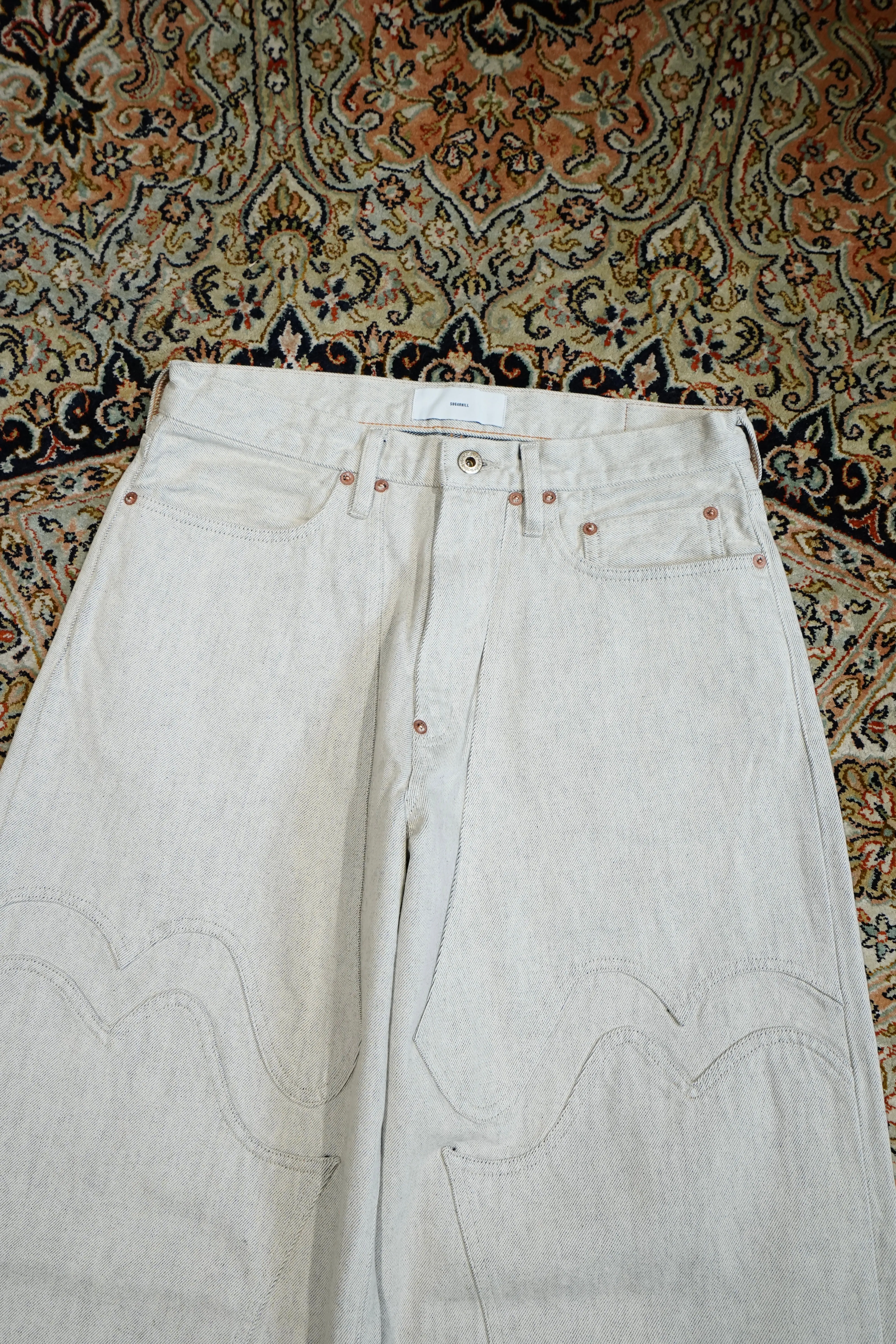 SUGARHILL WESTERN DOUBLE KNEE PANTS WIDE CUT (GRAY WHITE)