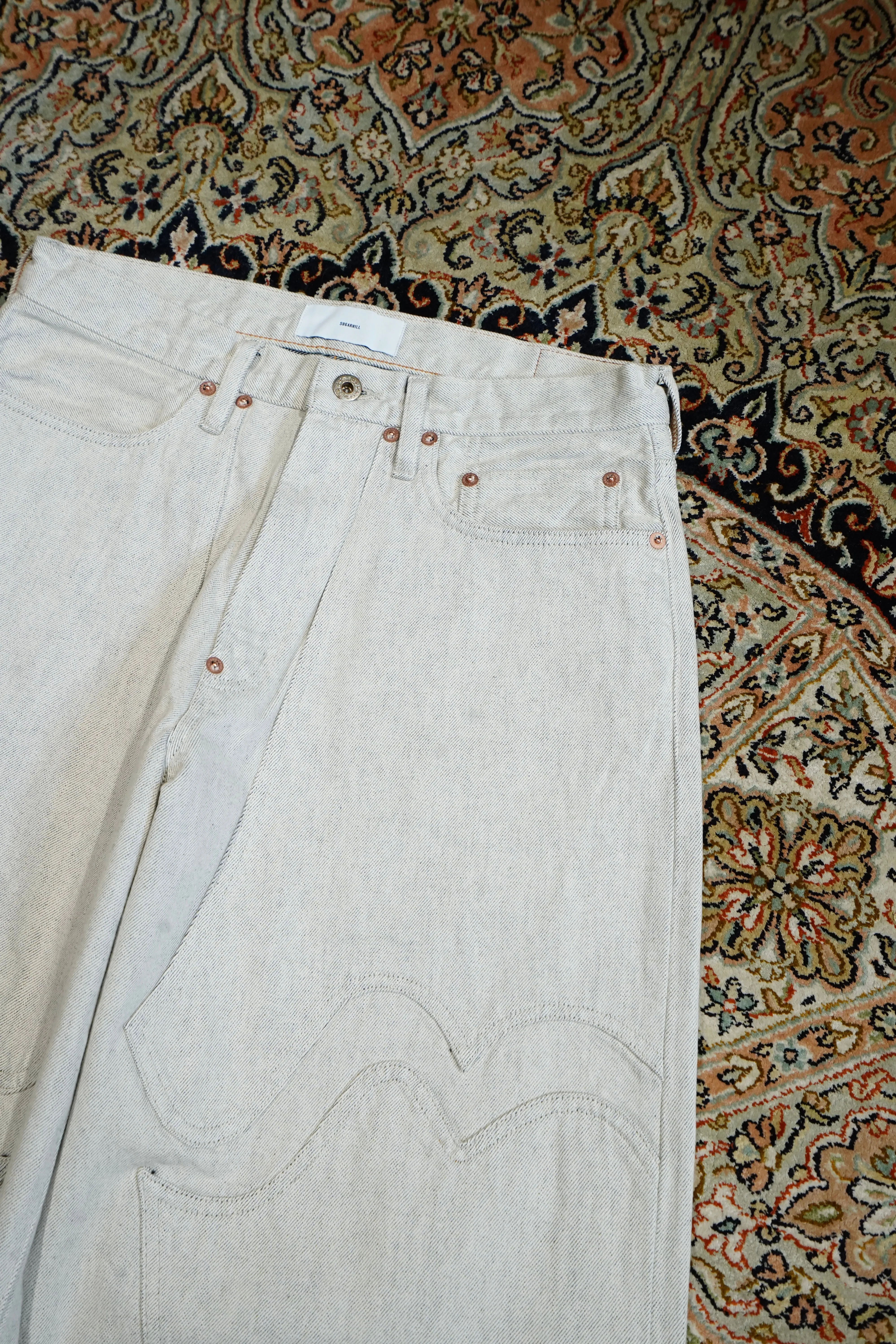 SUGARHILL WESTERN DOUBLE KNEE PANTS WIDE CUT (GRAY WHITE)