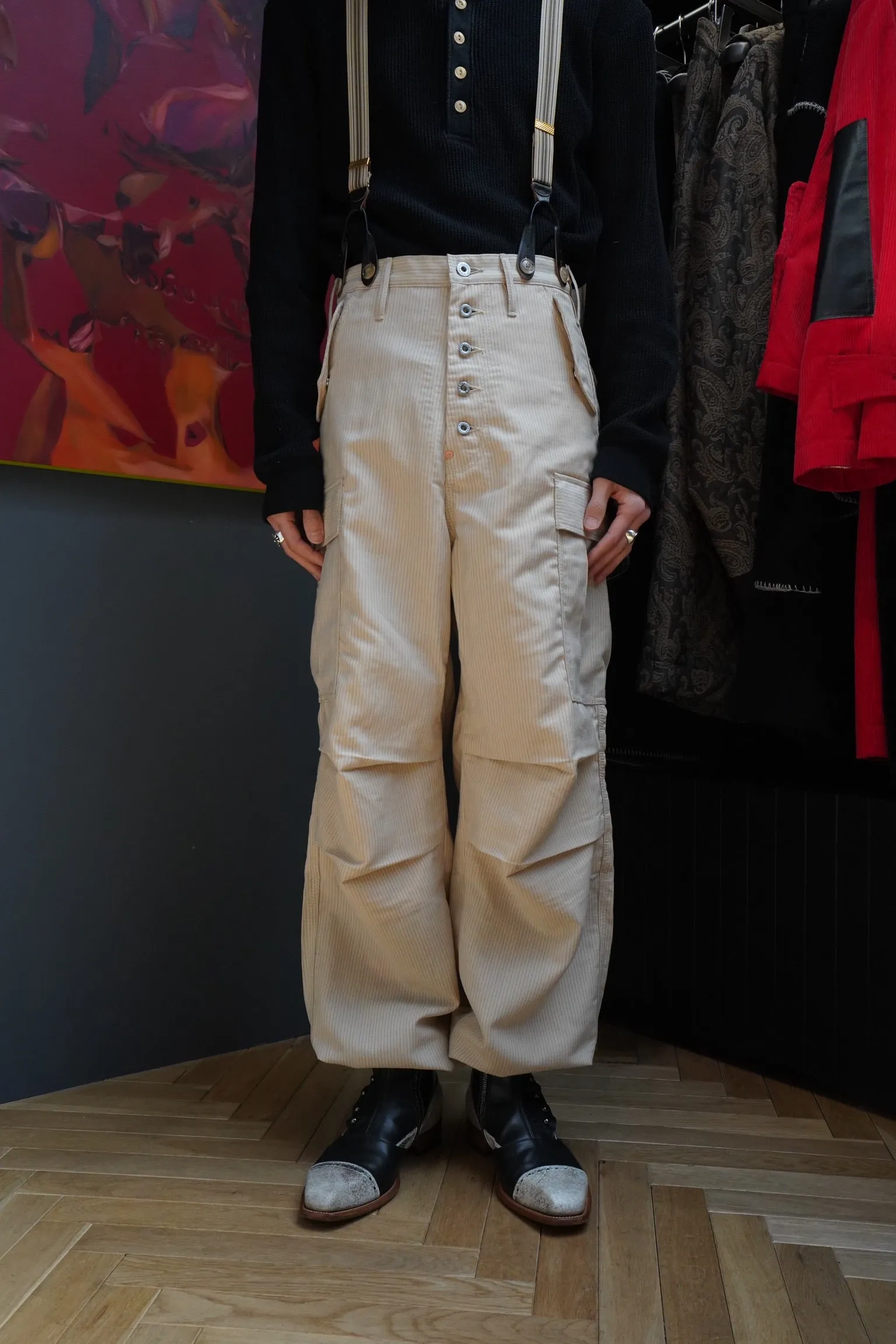 SUGARHILL WOOL LINEN HICKORY ARMY CARGO PANTS(HICKORY)