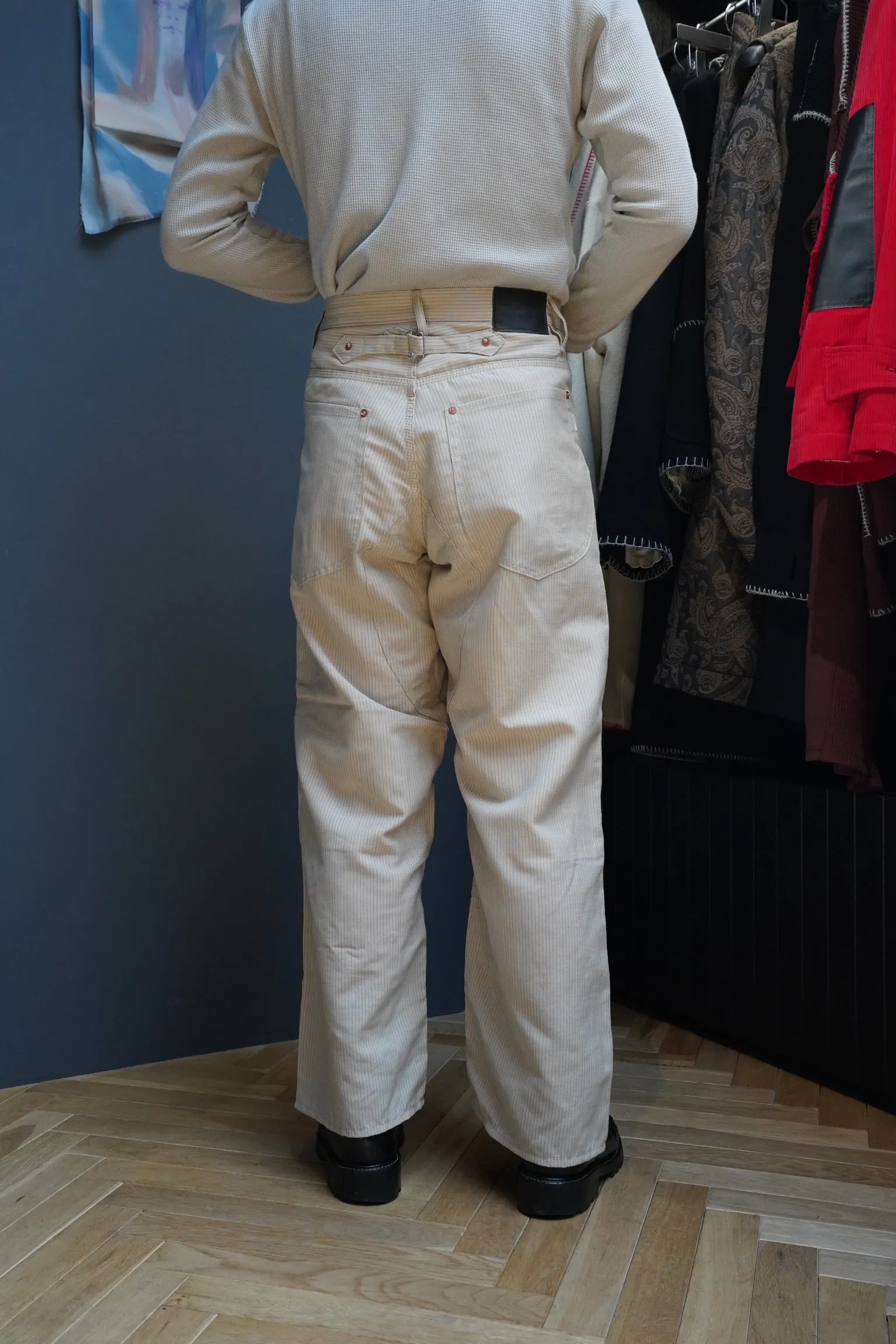 SUGARHILL WOOL LINEN HICKORY DOUBLE KNEE DENIM PANTS(HICKORY)