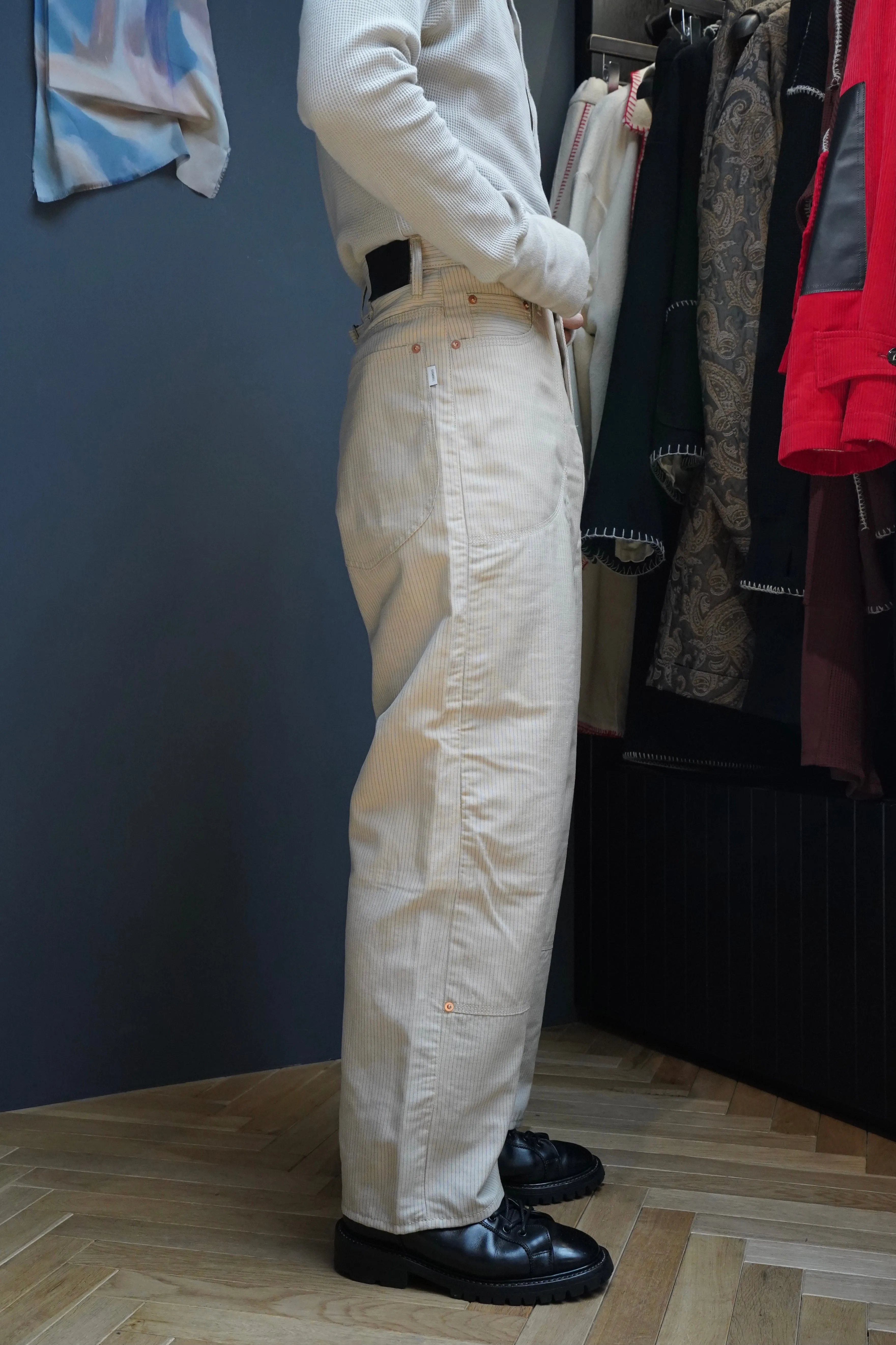 SUGARHILL WOOL LINEN HICKORY DOUBLE KNEE DENIM PANTS(HICKORY)