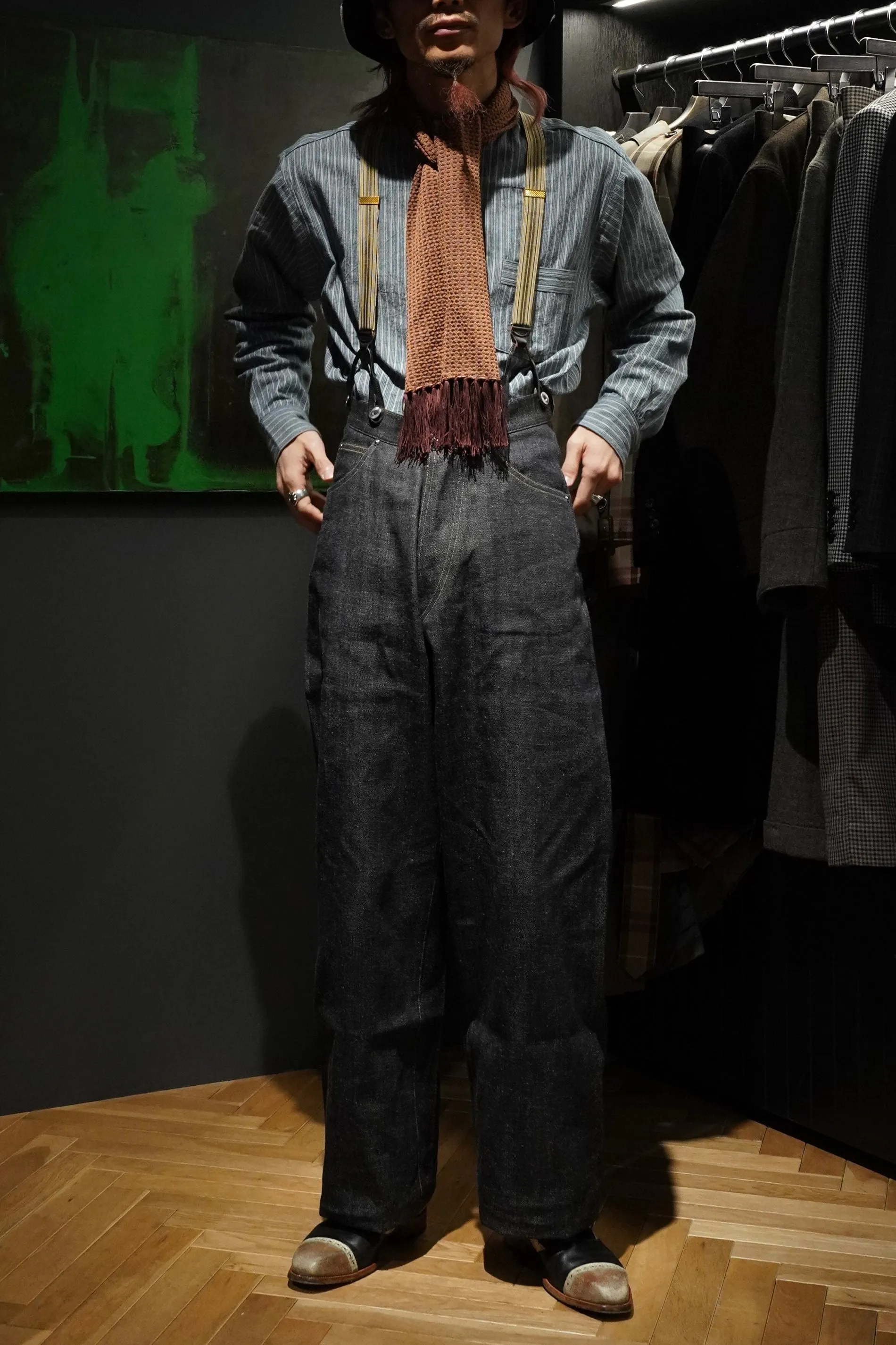 Taiga Takahashi BUCKLE-BACKED DENIM TROUSERS (RAW INDIGO)