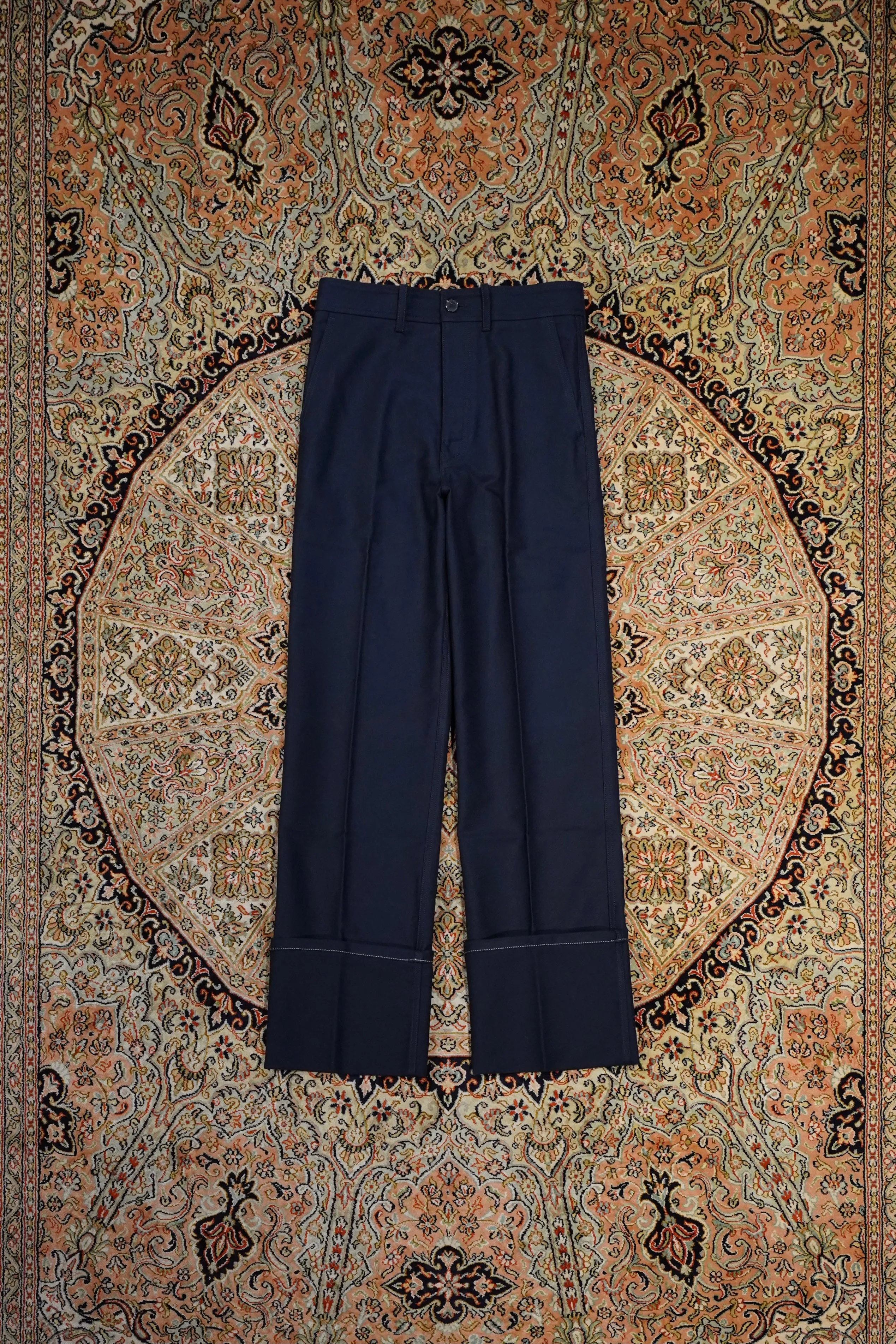 UNIFORME DEEP CUFFS WIDE CHINO TROUSERS (NAVY)